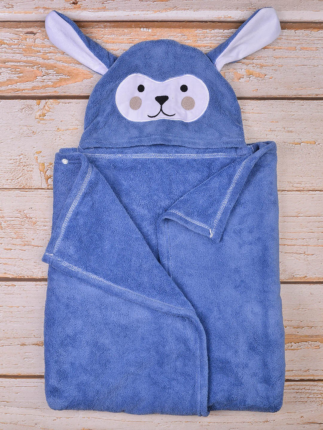 

POPLINS Infants Blue AC Room 300 GSM Fleece Single Bed Hooded Blanket