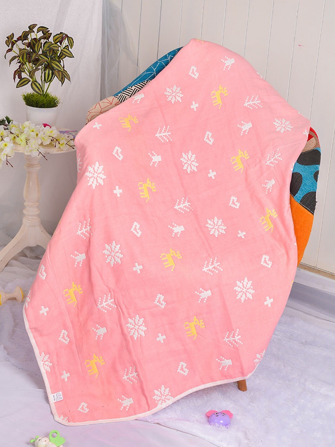 

POPLINS Pink & White AC Room 300 GSM Single Bed Blanket
