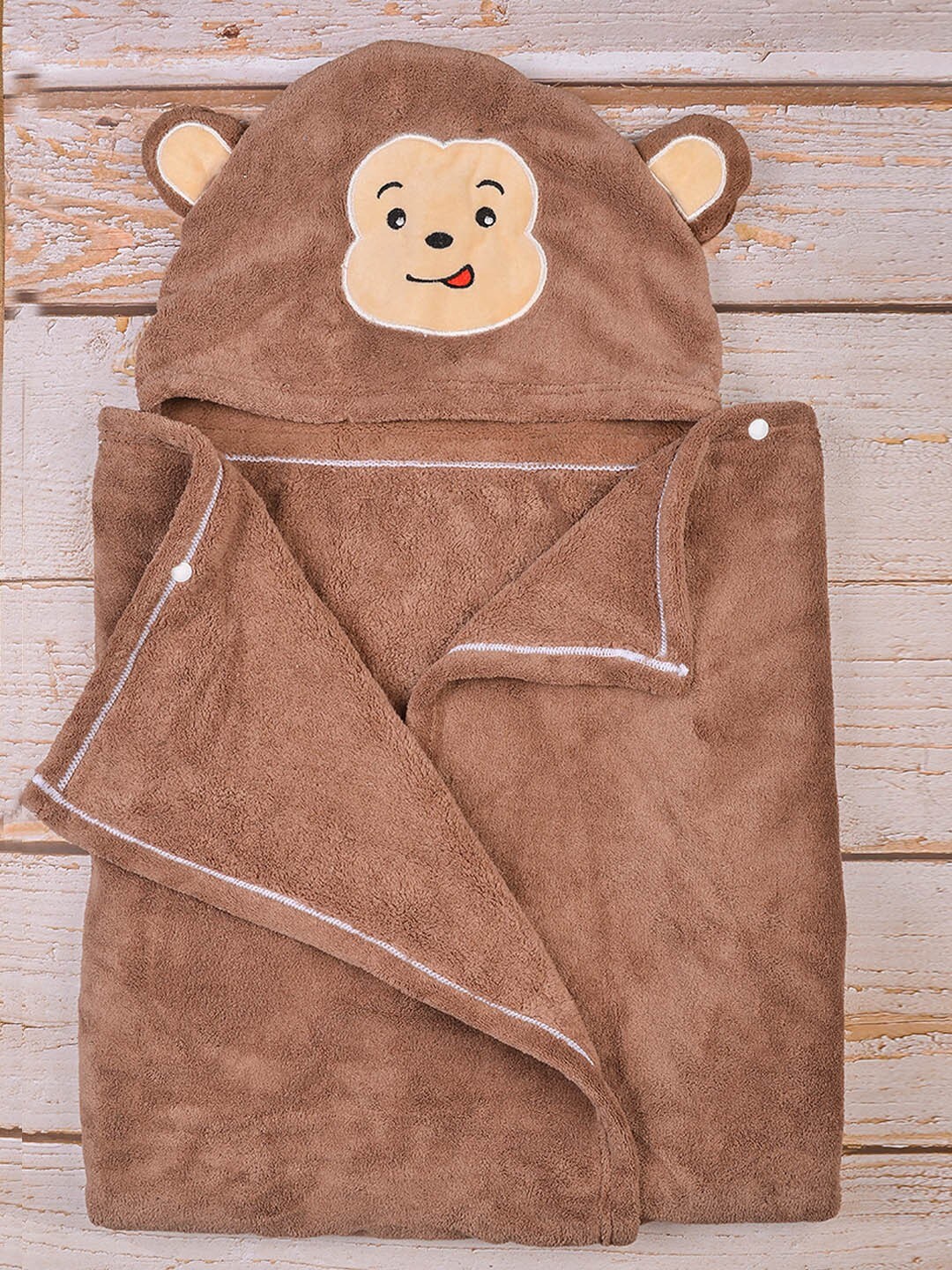 

POPLINS Brown & Beige Cartoon Characters Fleece AC Room 300 GSM Hooded Blanket