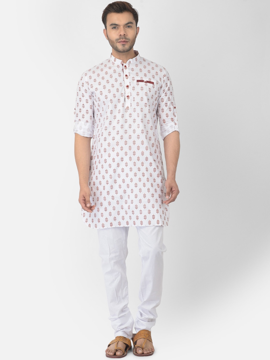 

DEYANN Men White Ethnic Motifs Printed Pure Cotton Kurta with Pyjamas