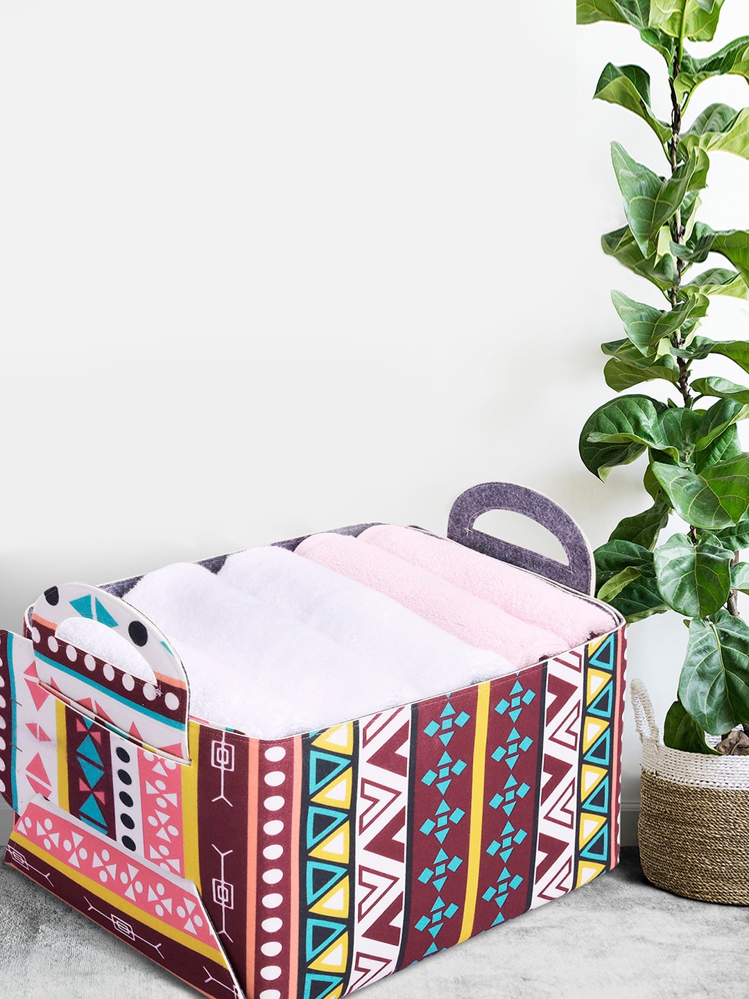 

THREADCURRY Multicolored Printed Multi Utility Storage Box Organizer, Maroon