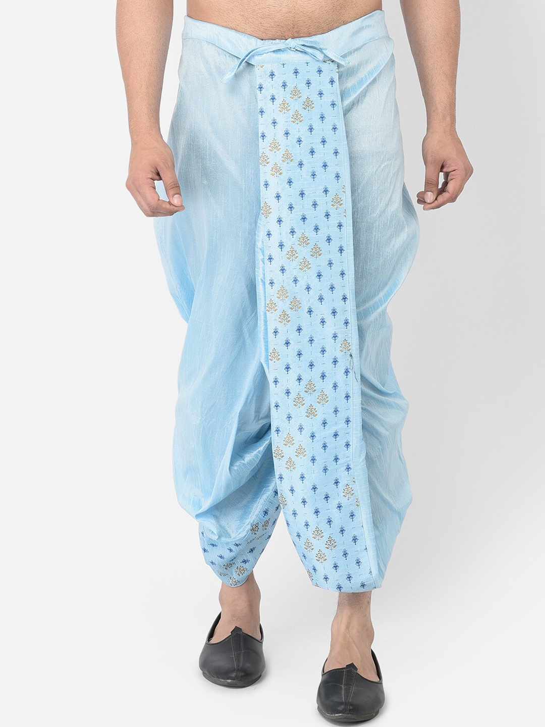 

DEYANN Men Blue Printed Dupion Silk Dhoti