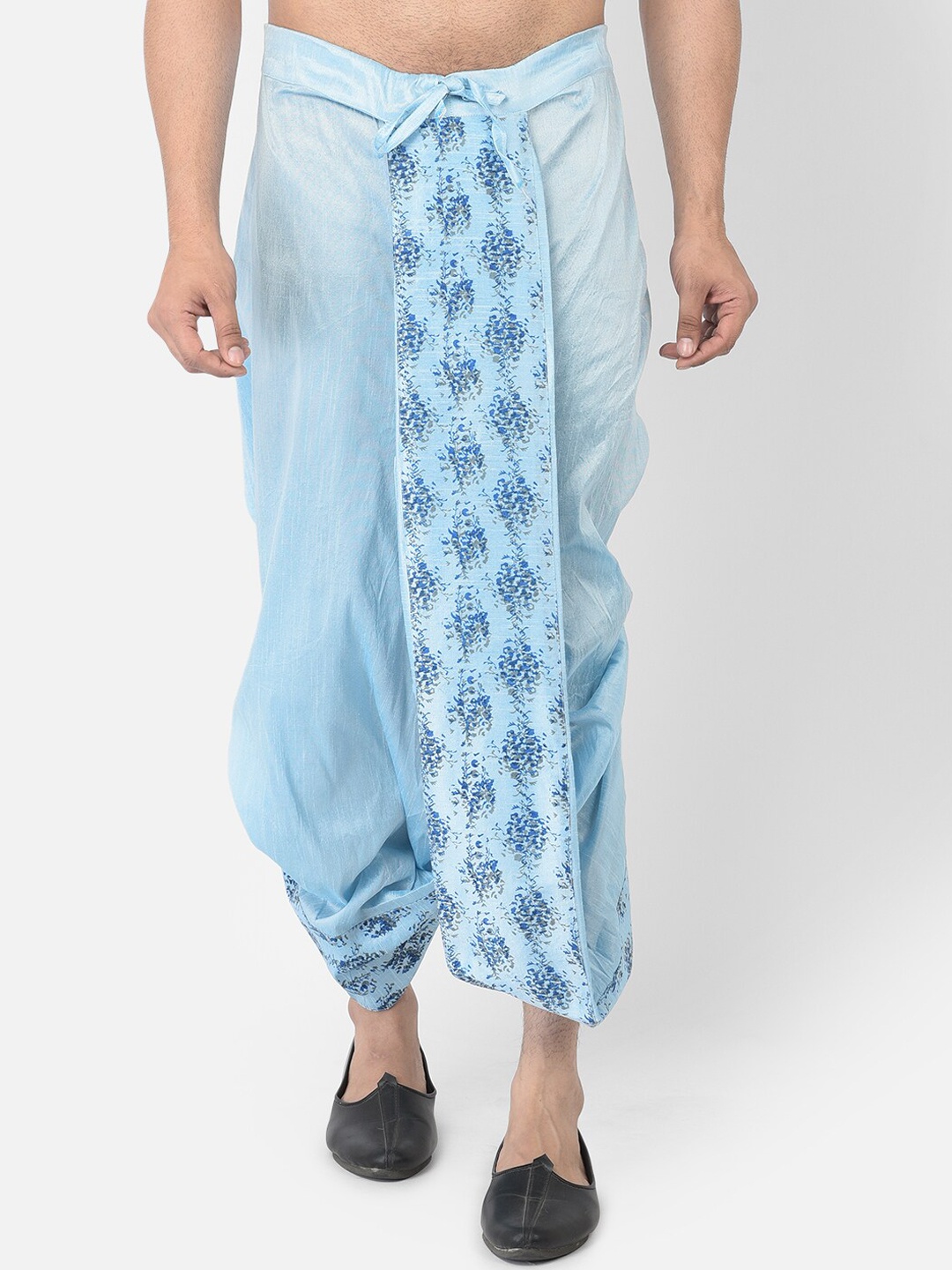DEYANN Men Blue Printed Dupion Silk Dhoti