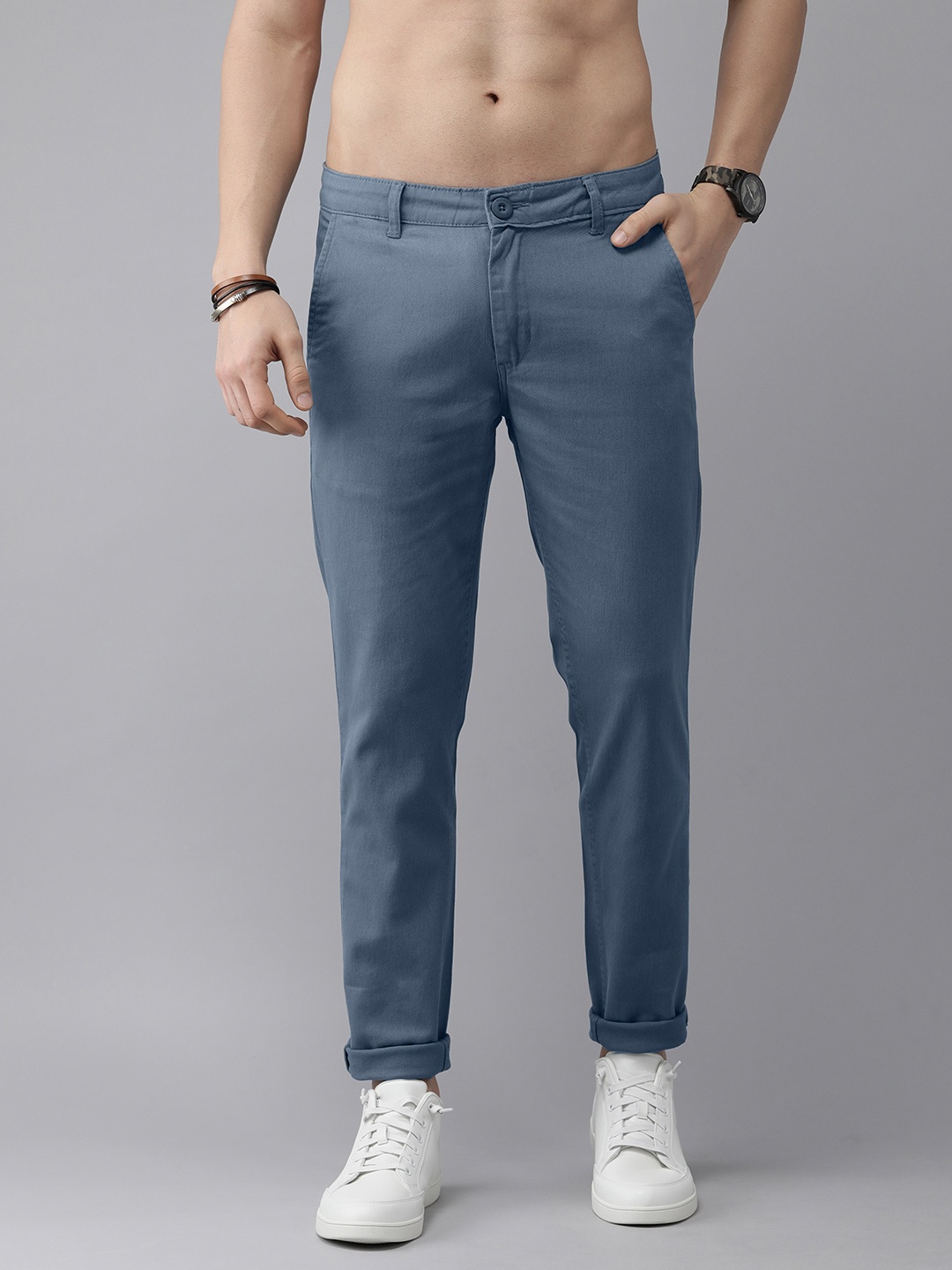 

Roadster Men Blue Solid Regular Trousers
