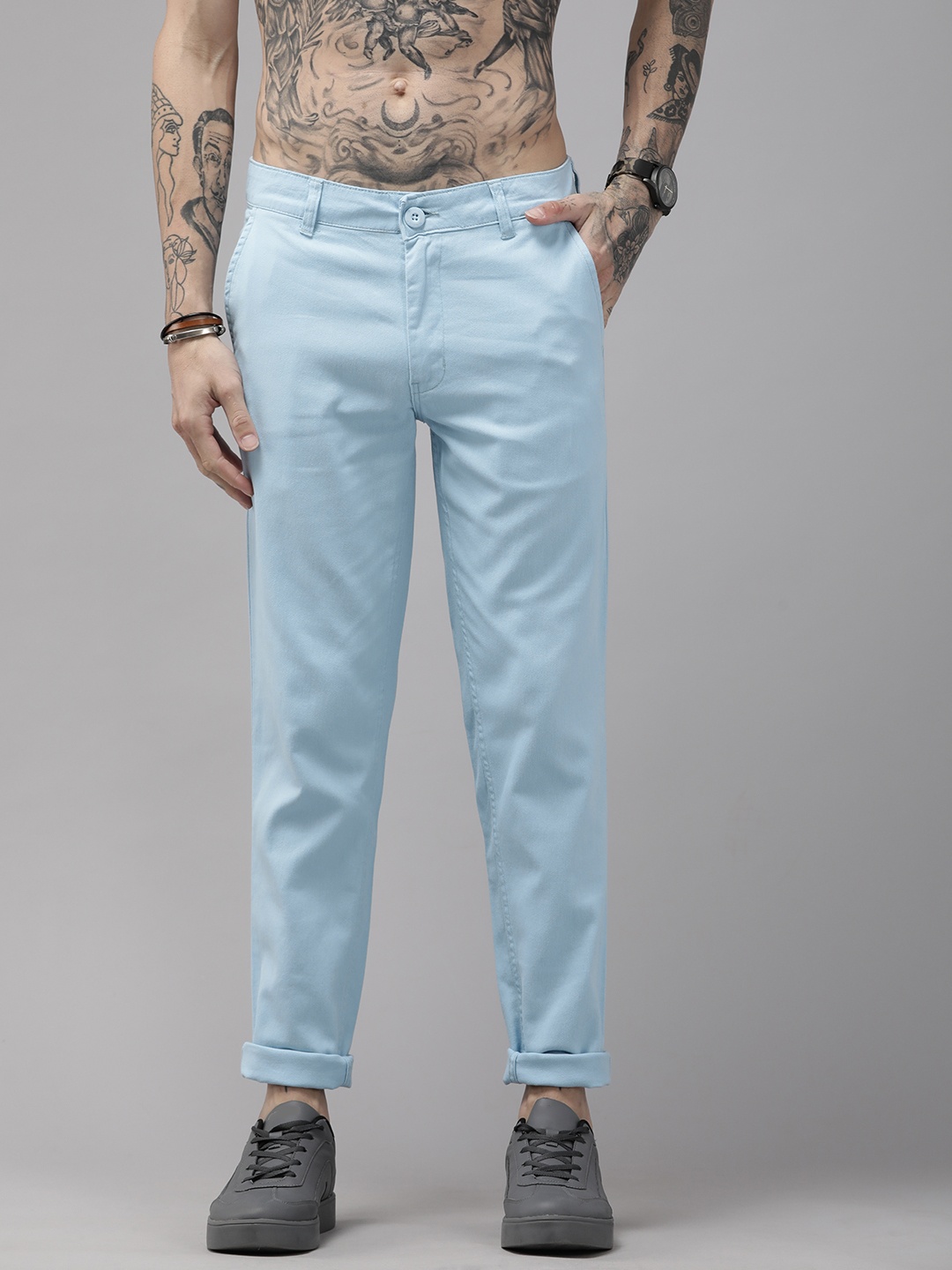 The Roadster Lifestyle Co. Men Blue Solid Regular Fit Trousers
