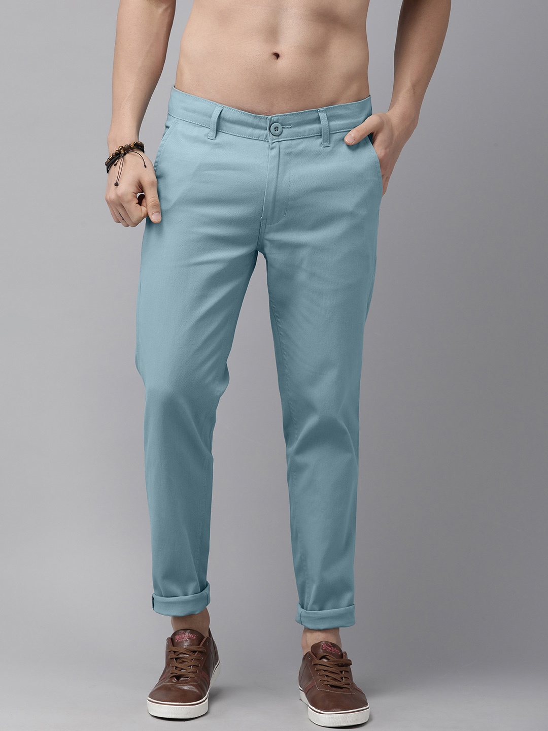 The Roadster Lifestyle Co. Men Blue Solid Tapered Fit Trousers