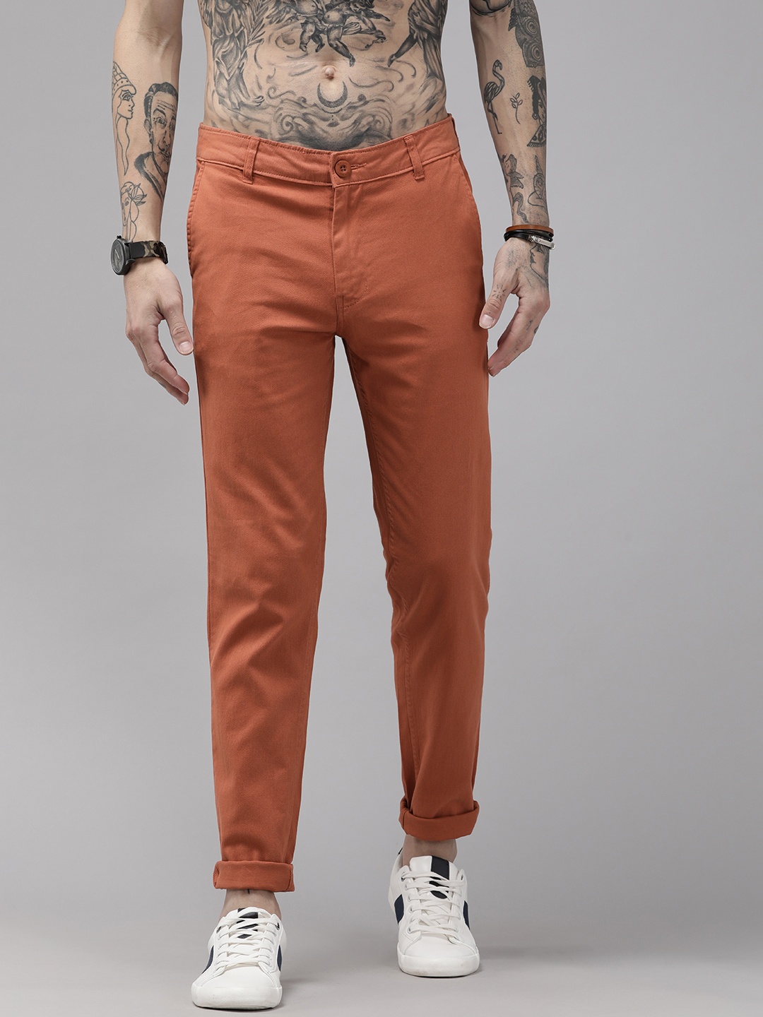 

Roadster Men Rust Orange Slim Fit Chinos Trousers