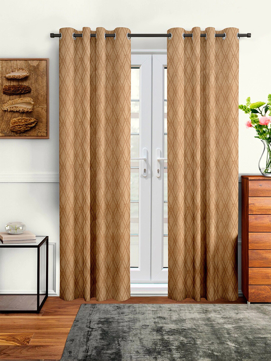

Cortina Beige & Brown Set of 2 Geometric Long Door Curtain