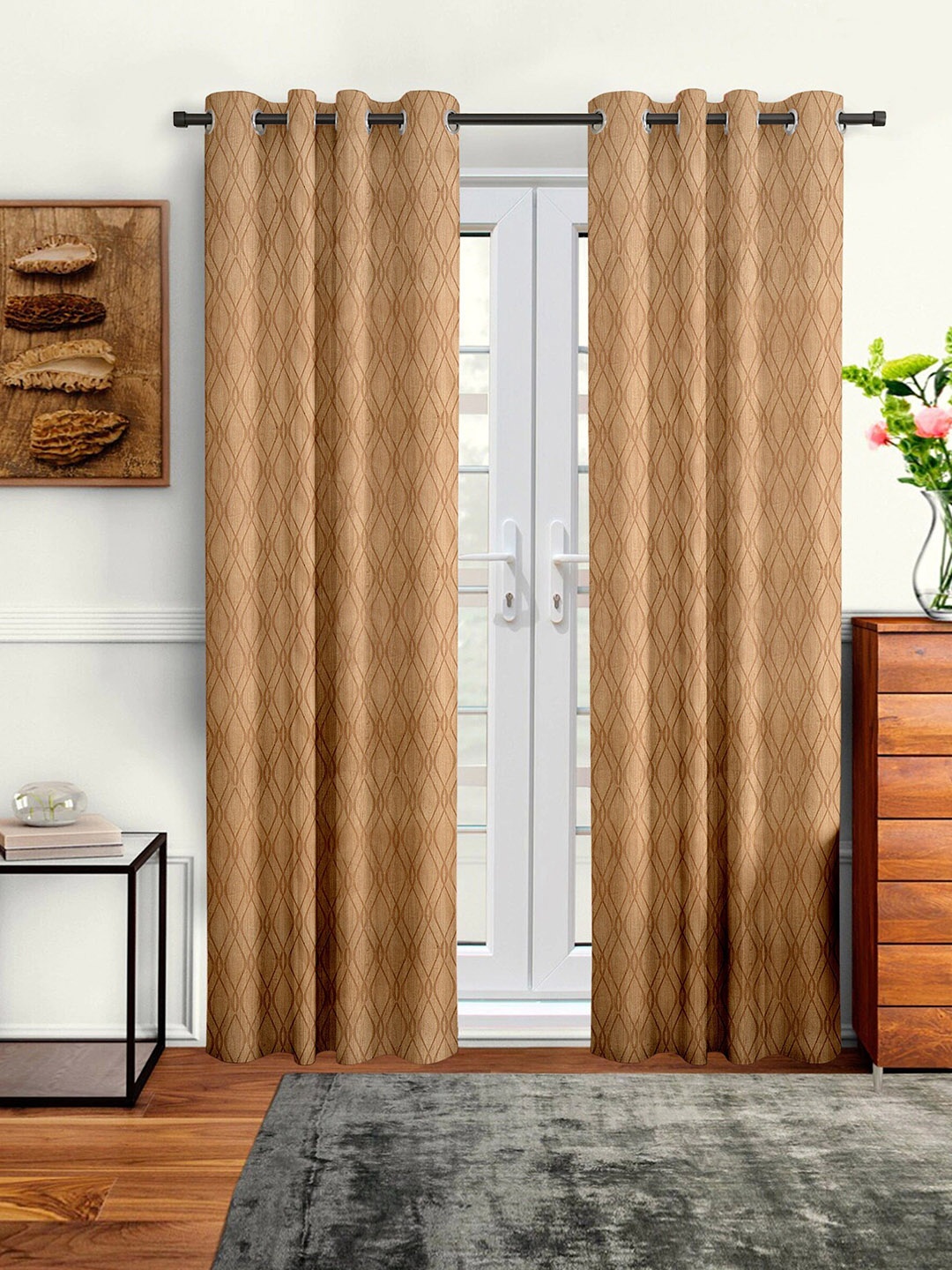 Cortina Beige Set of 2 Geometric Door Curtain