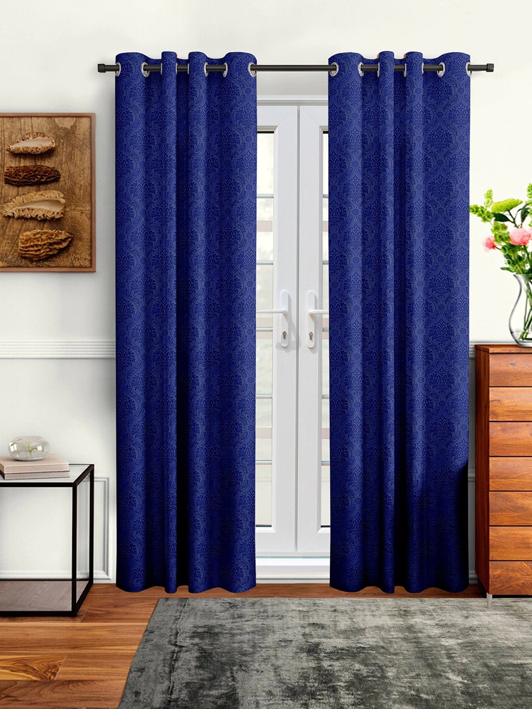 Cortina Blue Set of 2 Floral Door Curtain
