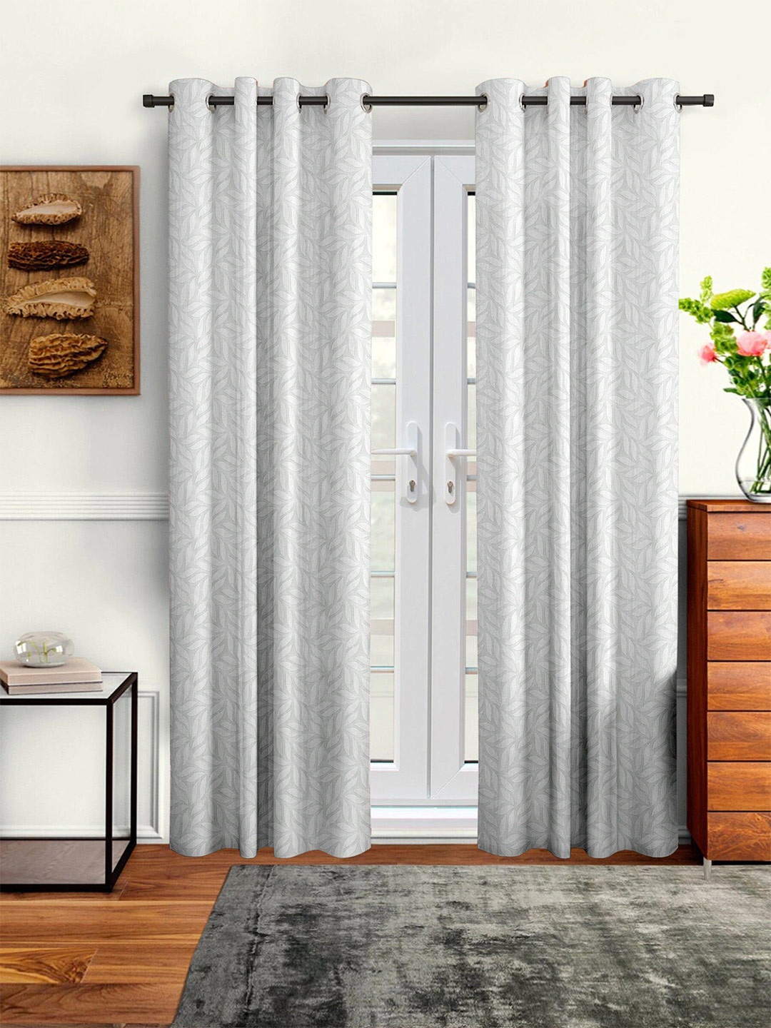 Cortina White Set of 2 Floral Door Curtain