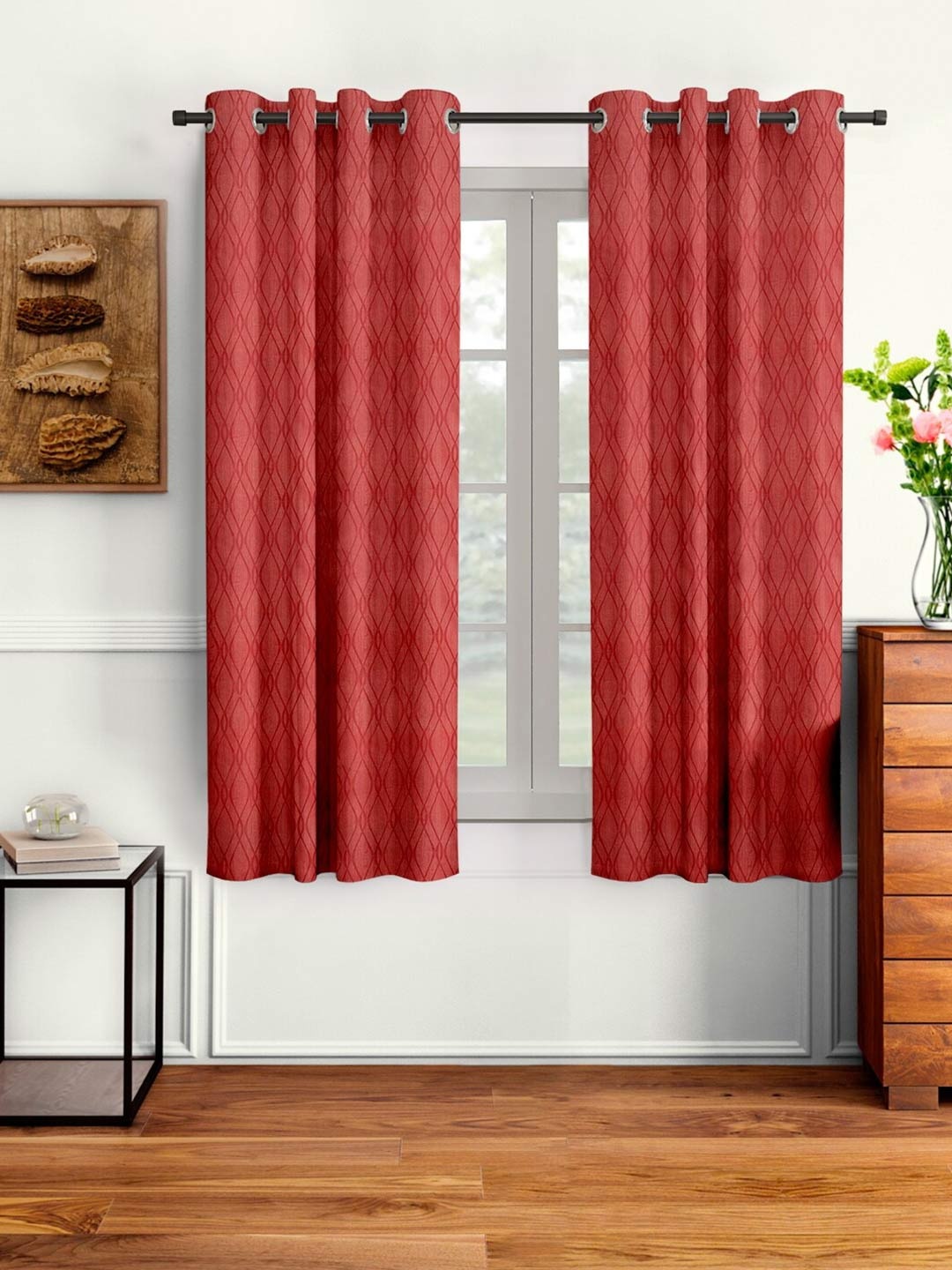 

Cortina Maroon Set of 2 Geometric Window Curtain