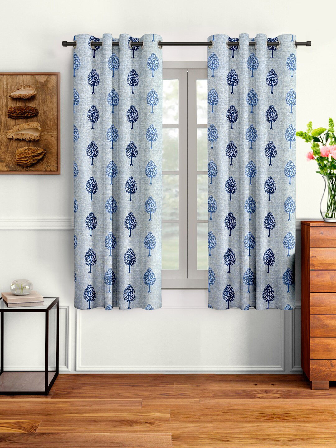 

Cortina Blue & White Set of 2 Floral Window Curtains