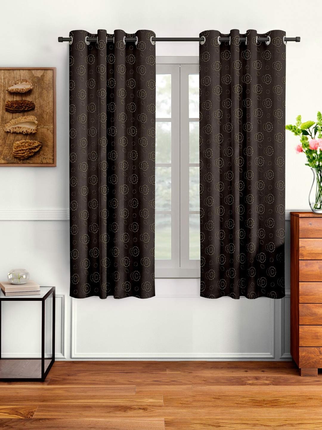 Cortina Brown Set of 2 Geometric Window Curtains