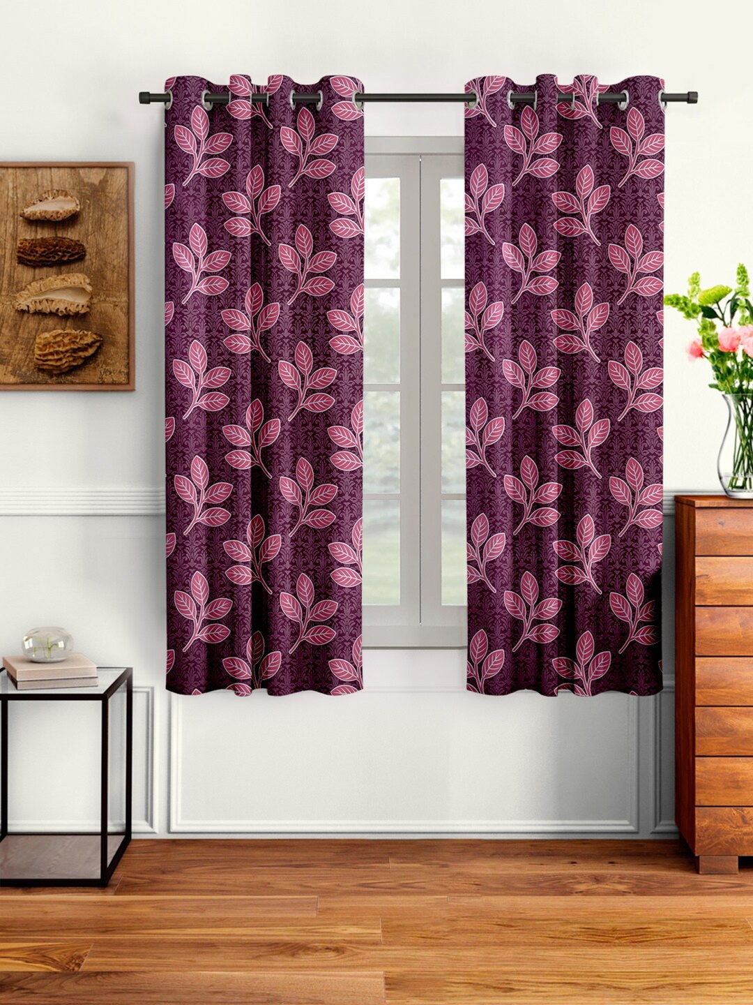 

Cortina Pink & Magenta Set of 2 Floral Window Curtain