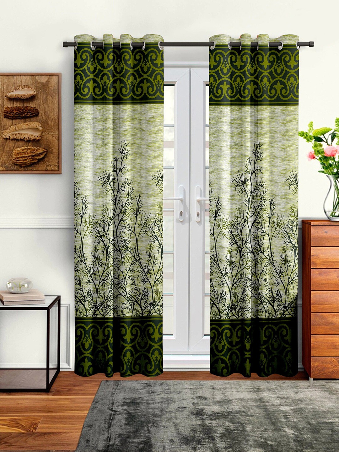 

Cortina Green & White Set of 2 Floral Door Curtain