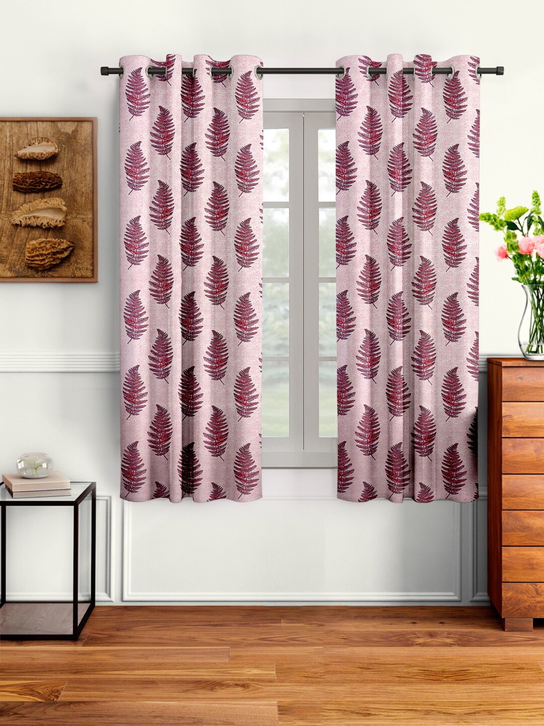 

Cortina Maroon & Pink Set of 2 Floral Window Curtain