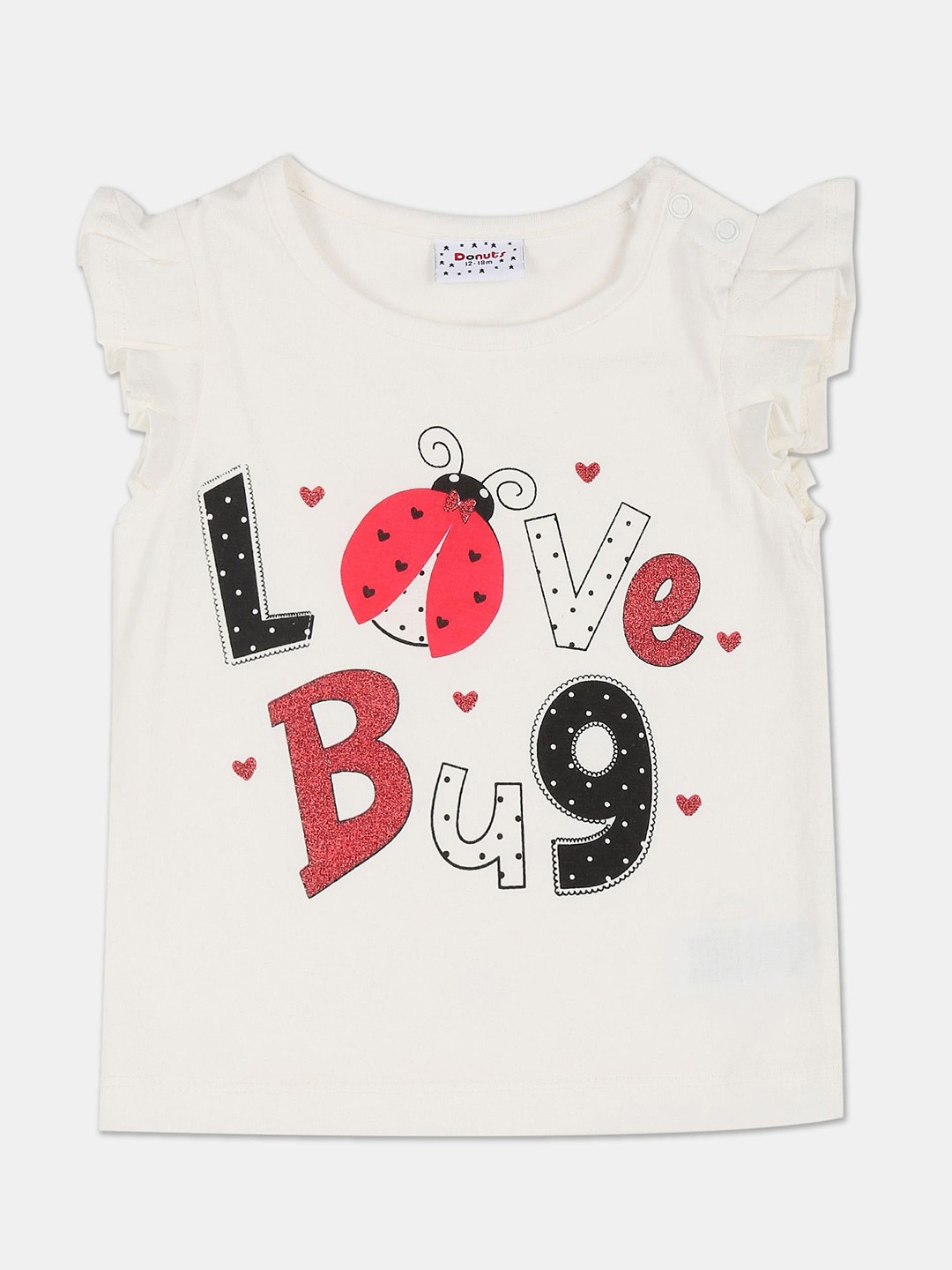 

Donuts Girls Off-White Typography Print Flutter Sleeves Top