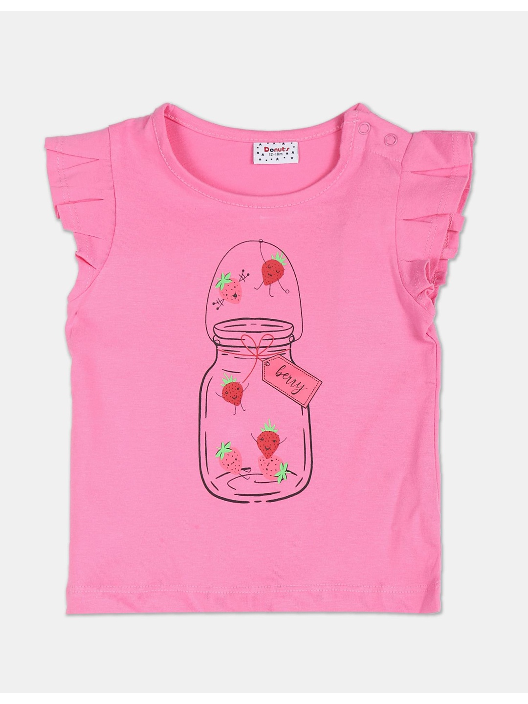 

Donuts Girls Pink Graphic Print Flutter Sleeves Knitted Top