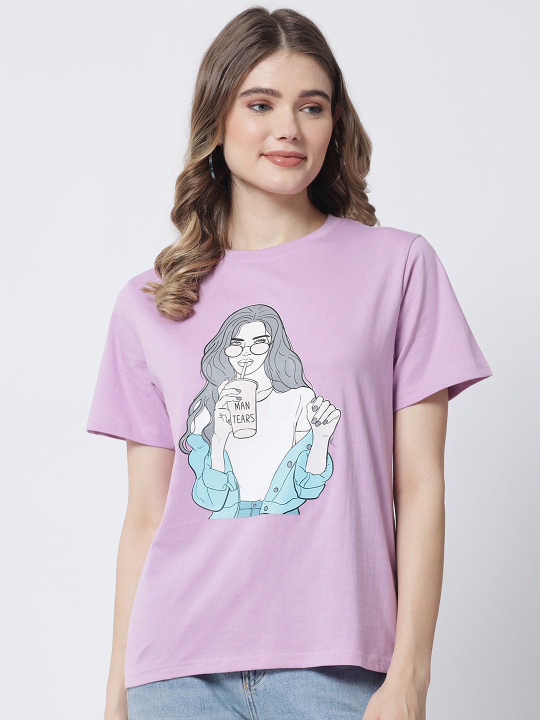 

The Dry State Women Lavender Printed Oversized Cotton T-shirt