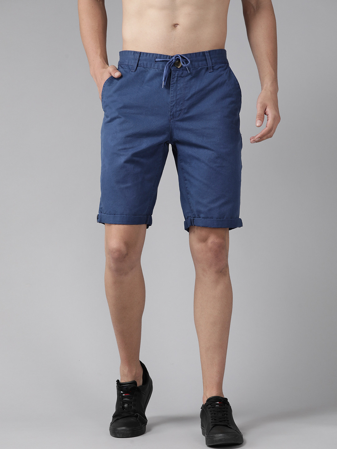 

Roadster Men Navy Blue Solid Cotton Chino Shorts