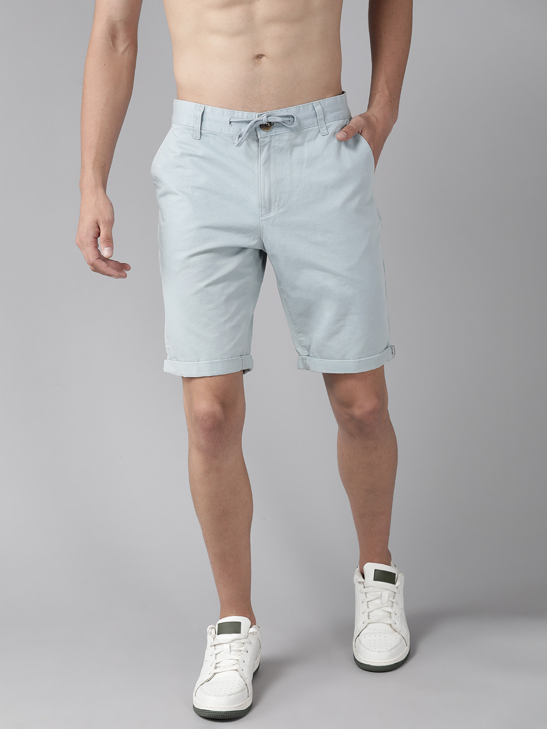 

Roadster Men Blue Solid Cotton Chino Shorts