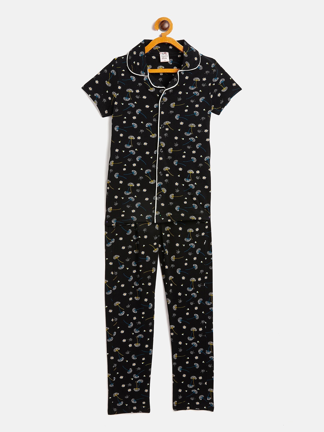 

DREAMZONE Girls Black & Blue Printed Night suit