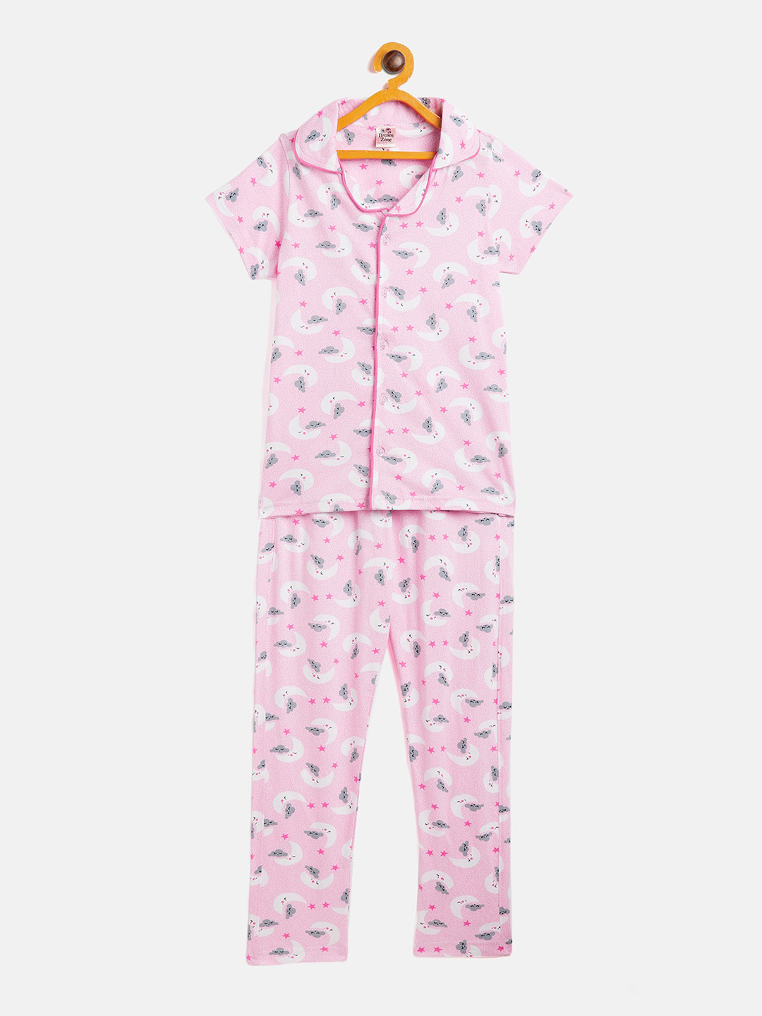

DREAMZONE Girls Pink & Grey Printed Night suit
