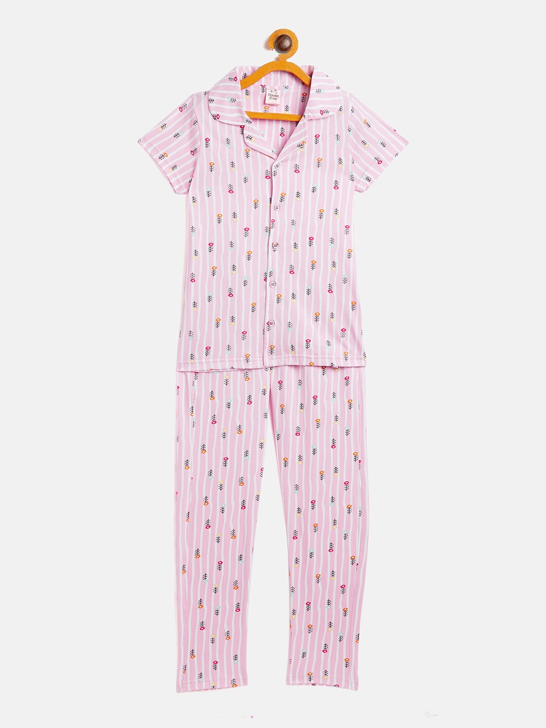 

DREAMZONE Girls Pink Floral Printed Night suit