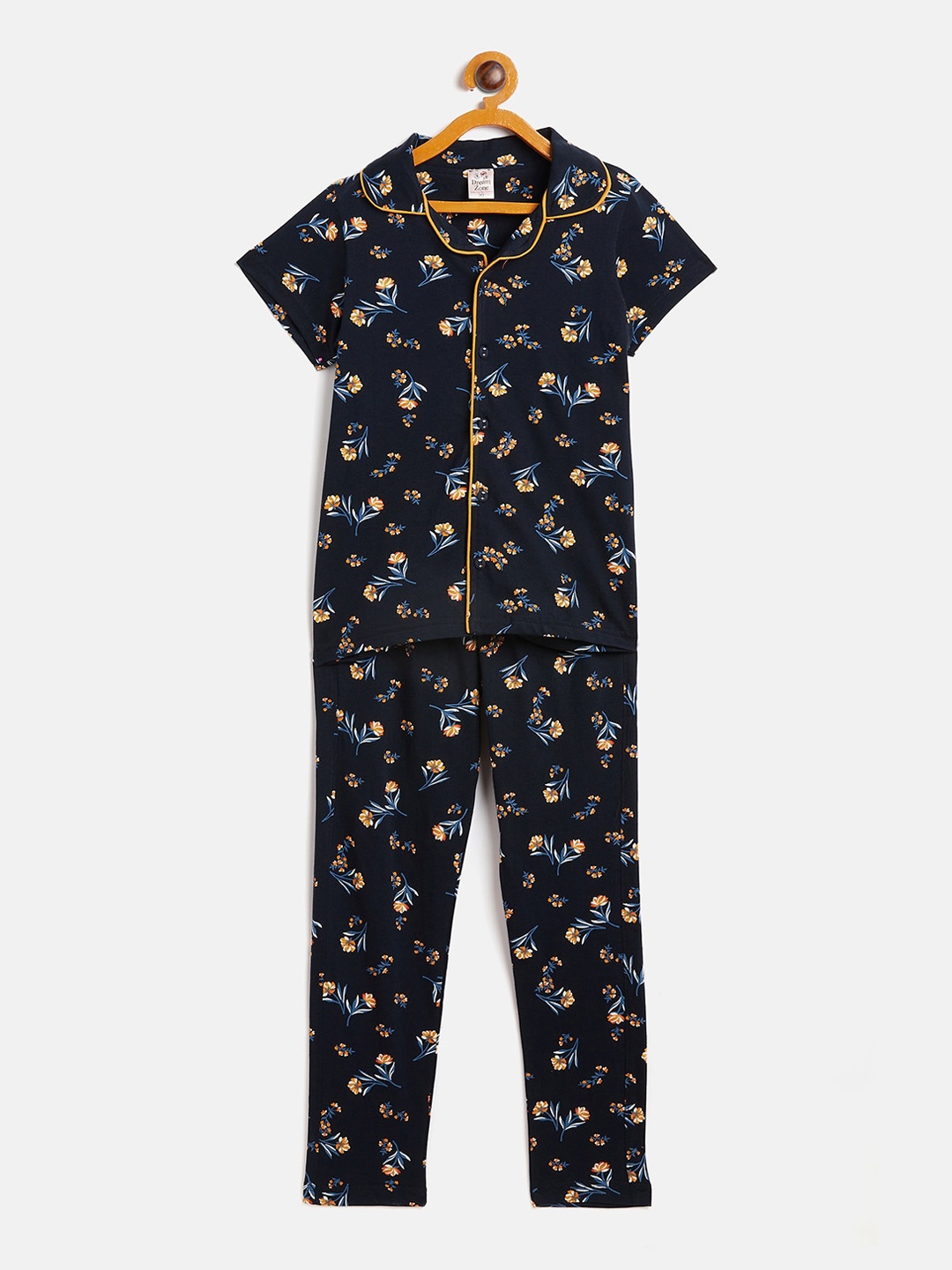 

DREAMZONE Girls Black & Blue Printed Night suit