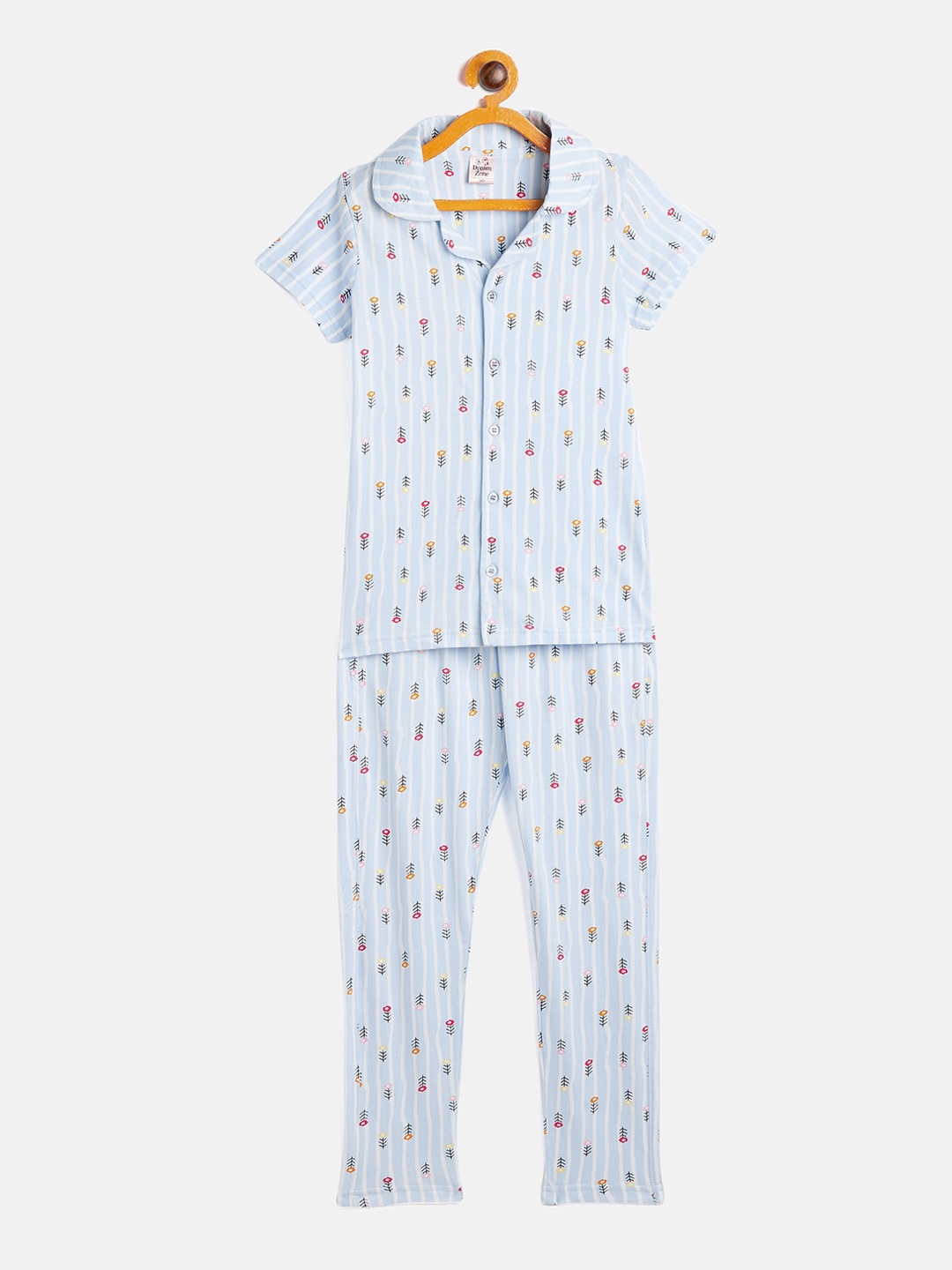 

DREAMZONE Girls Blue & White Striped Night Suit