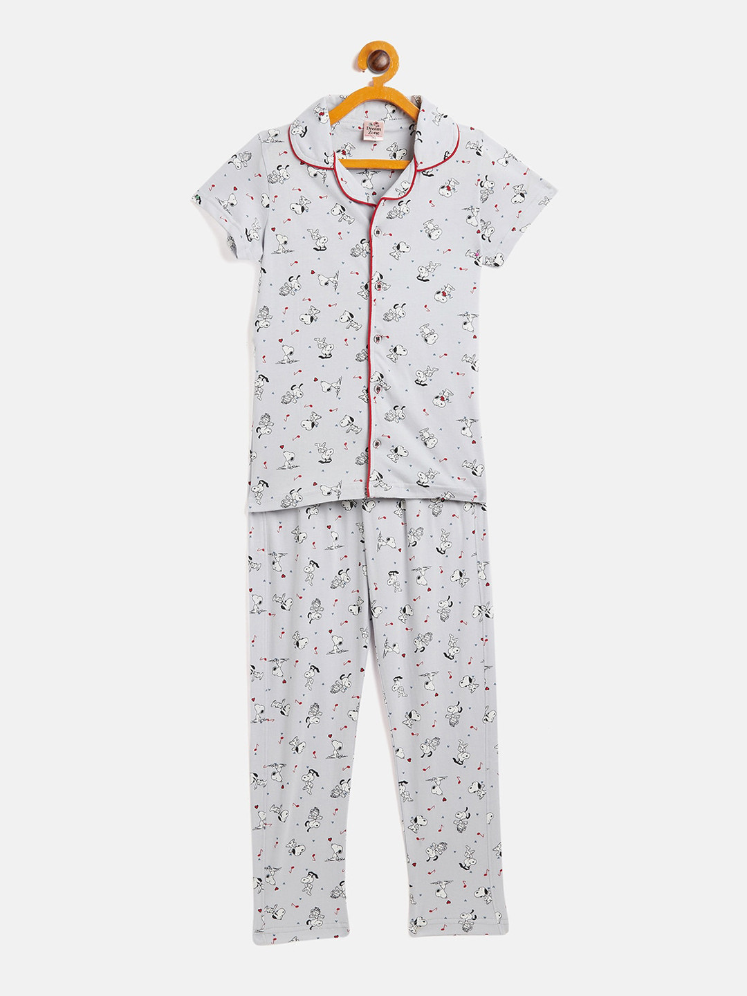 

DREAMZONE Girls Grey & White Printed Night suit