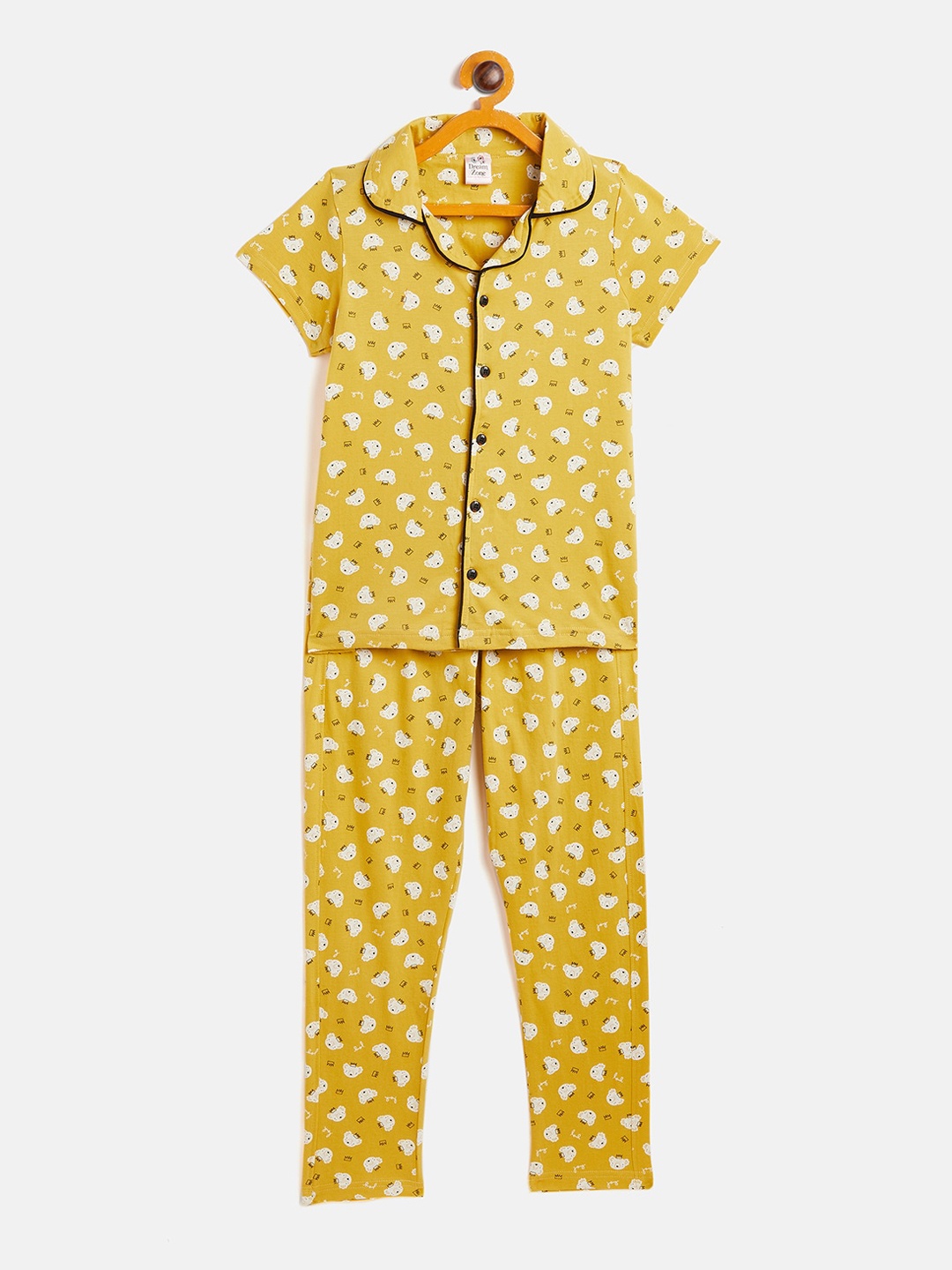 

DREAMZONE Girls Yellow & White Printed Night suit