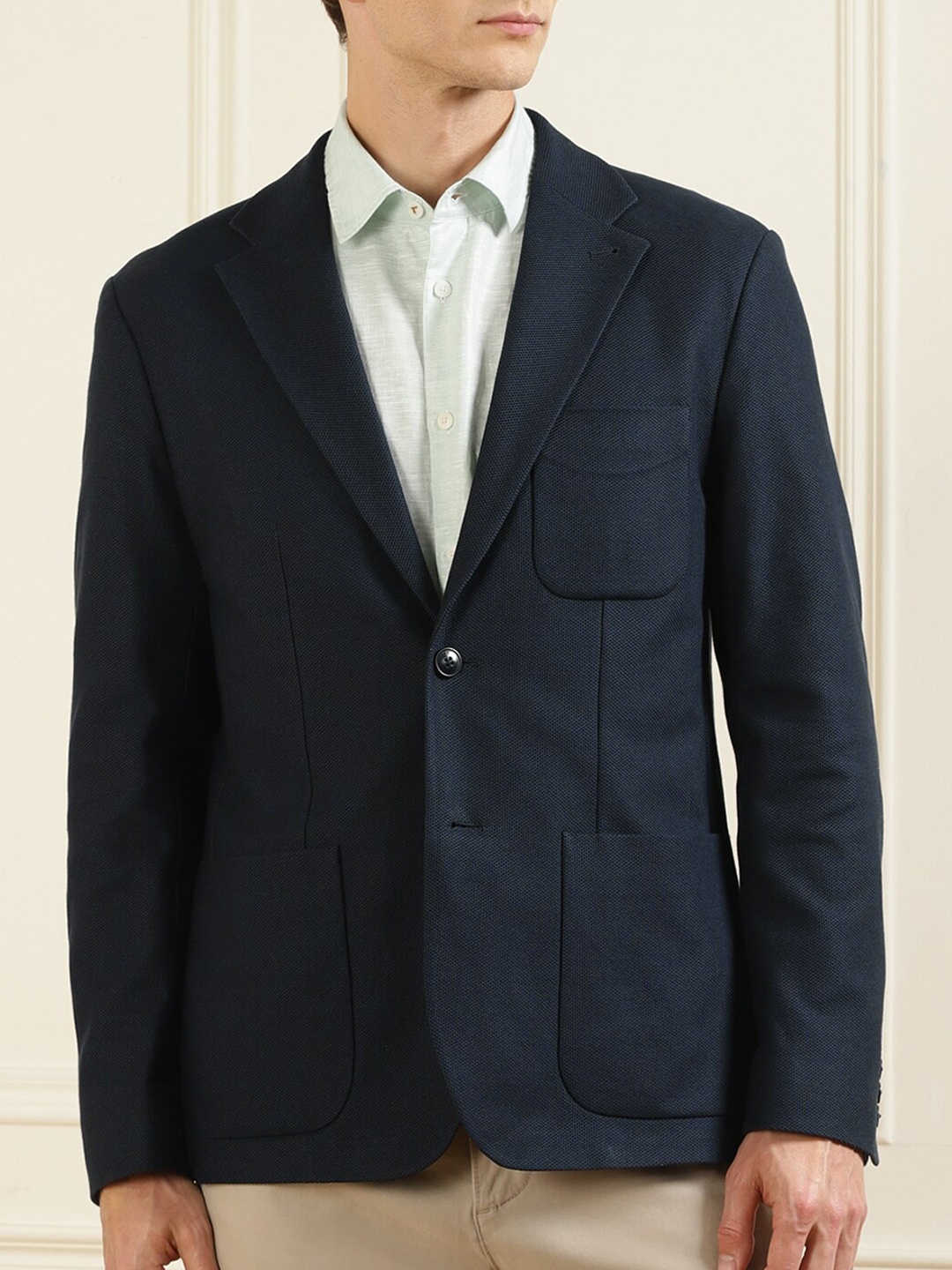 

Ted Baker Men Navy Blue Self-Design Single-Breasted Formal Blazer