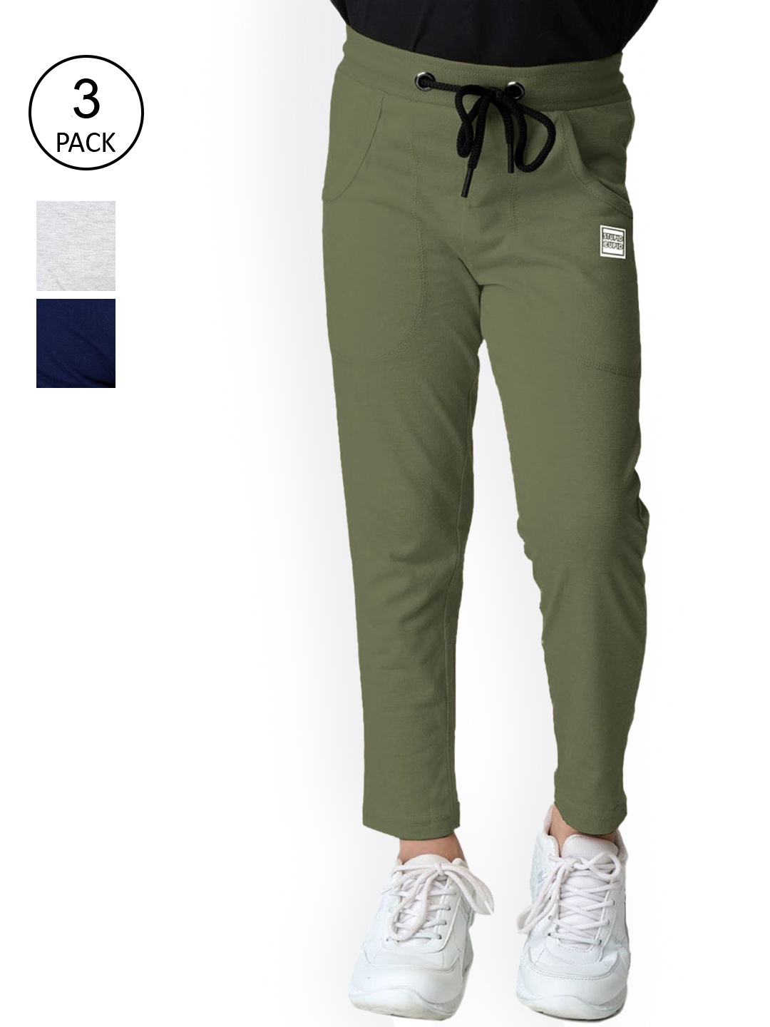 

Stupid Cupid Boys Pack Of 3 Solid Slim-Fit Track Pants, Olive