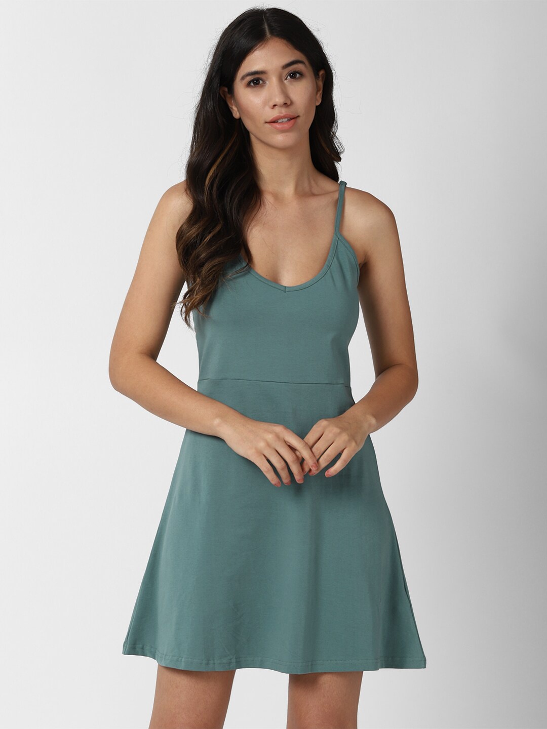 

FOREVER 21 Women Grey Solid Cotton A-Line Mini Dress