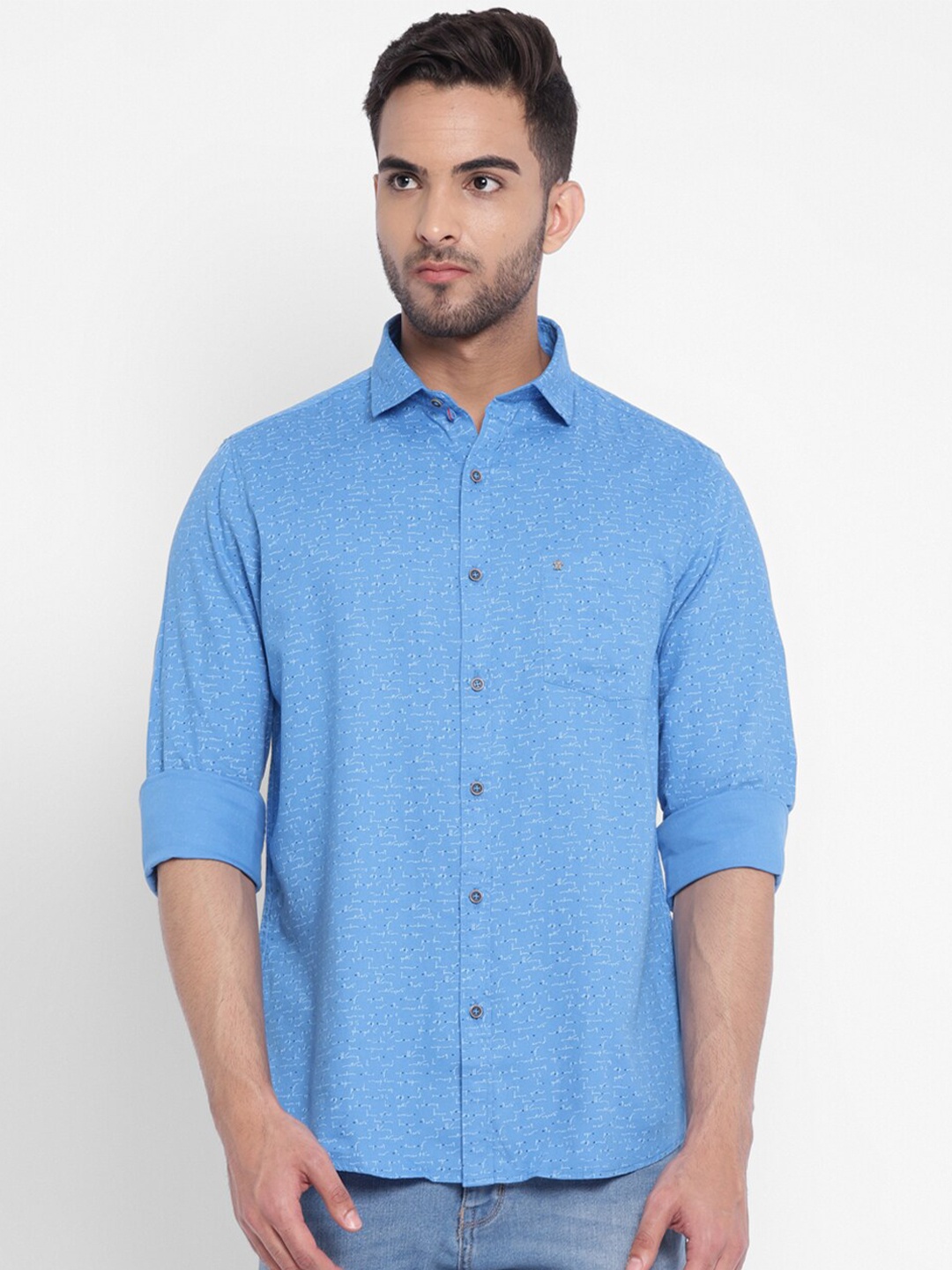 

Turtle Men Blue Slim Fit Printed Cotton Casual Shirt