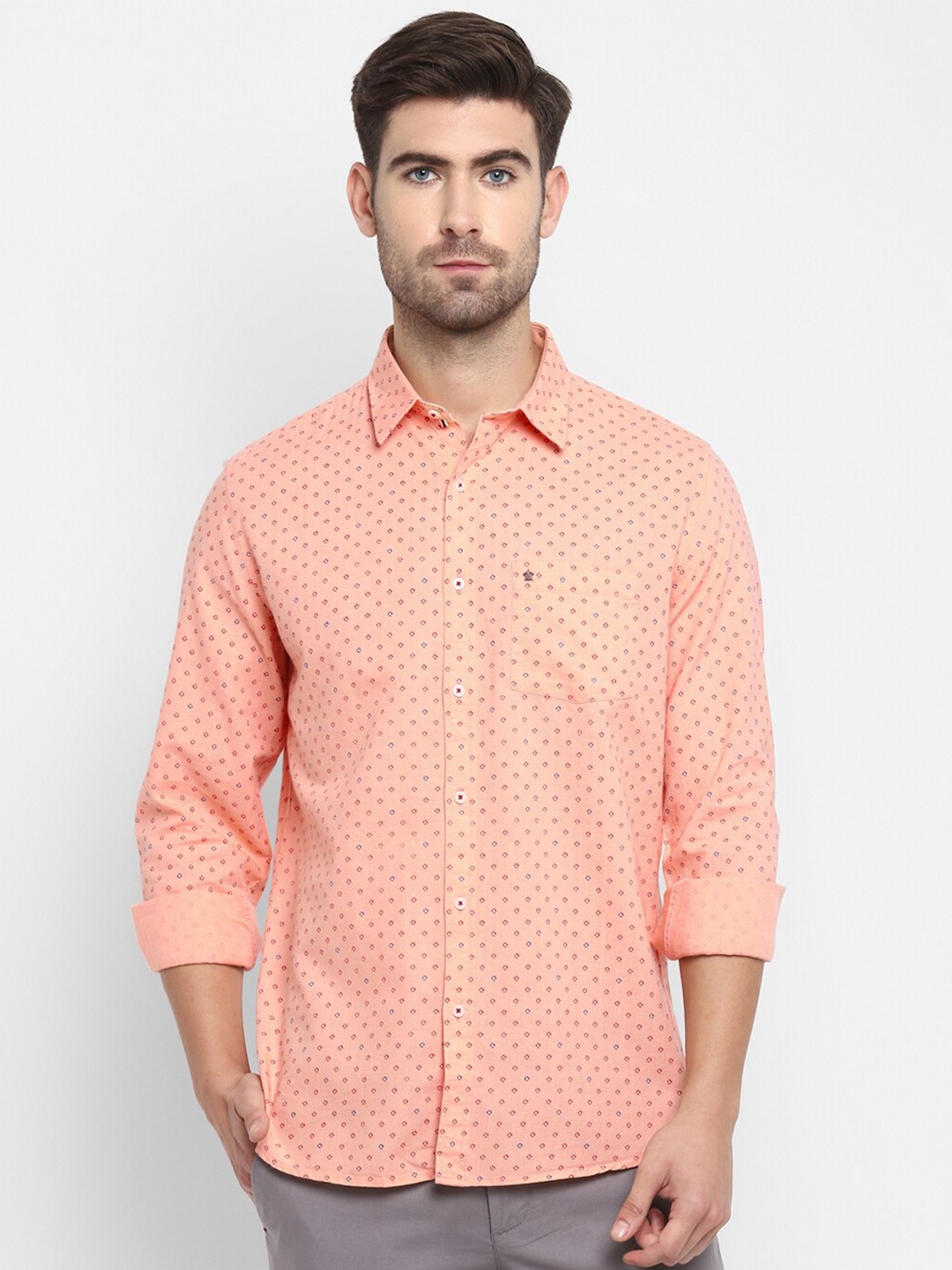 

Turtle Men Coral Slim Fit Micro Ditsy Printed Linen Casual Shirt
