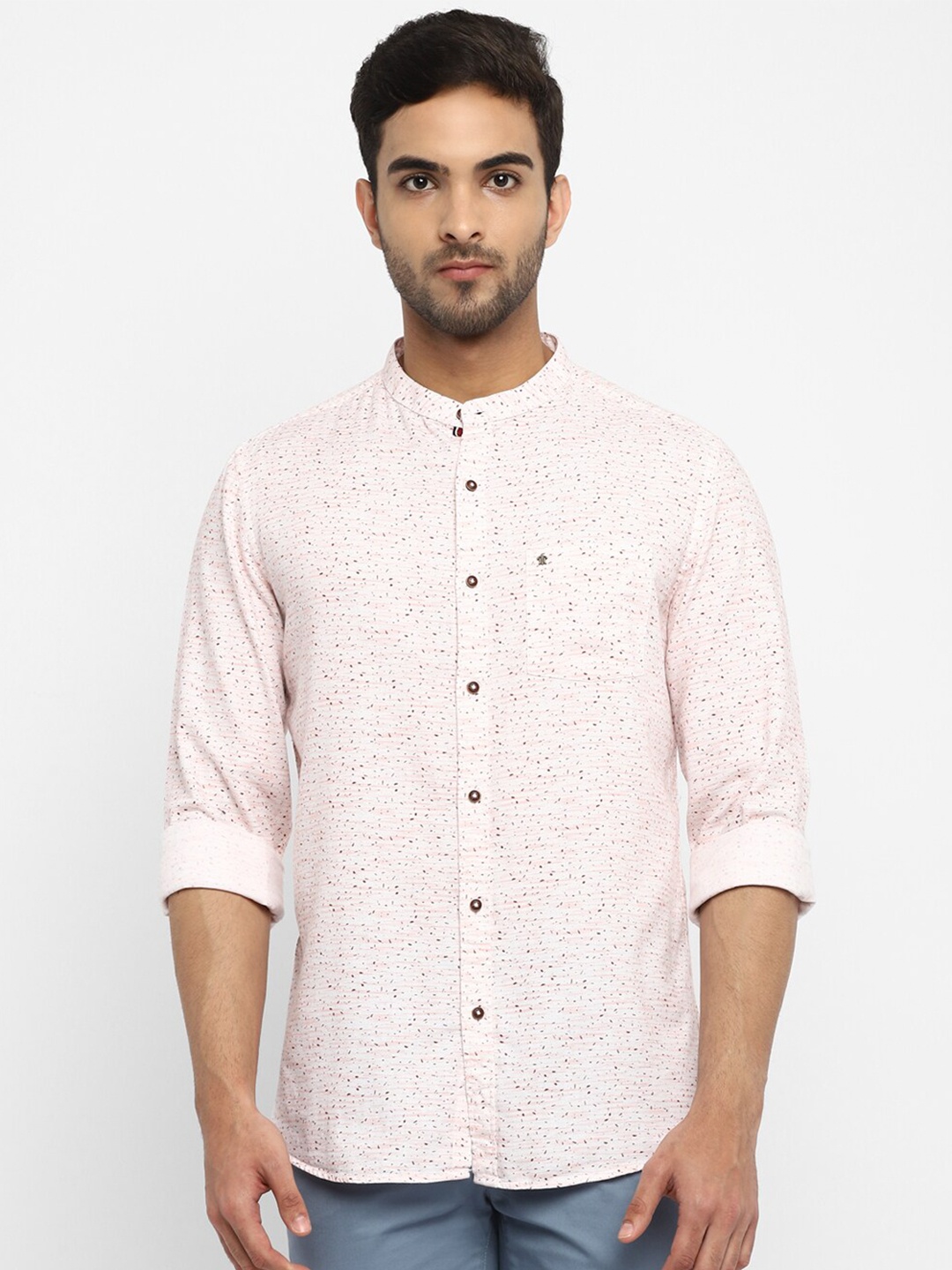 

Turtle Men Cream-Coloured Slim Fit Printed Cotton Casual Shirt