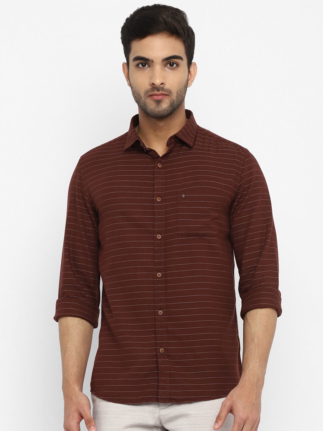 

Turtle Men Brown Slim Fit Horizontal Stripes Striped Cotton Casual Shirt