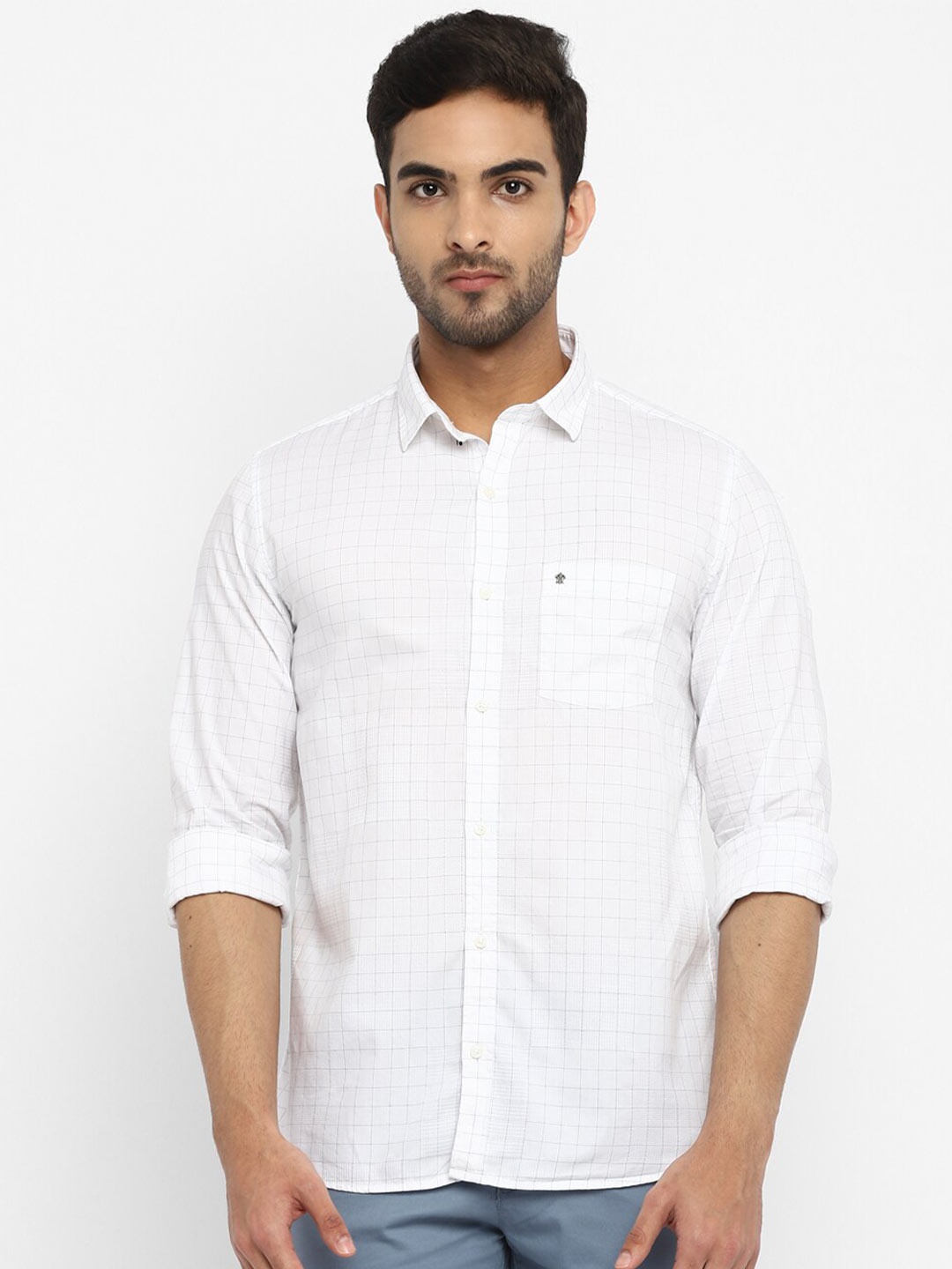 

Turtle Men White Slim Fit Grid Checked Cotton Casual Shirt