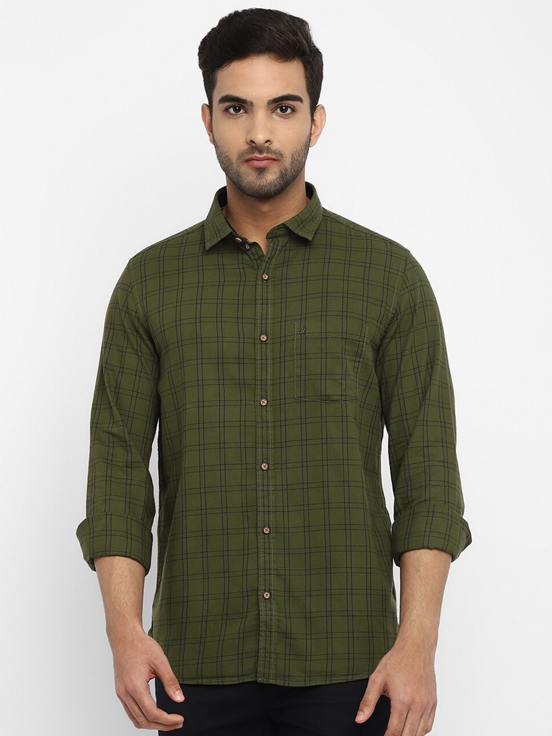 

Turtle Men Green Slim Fit Checked Cotton Casual Shirt