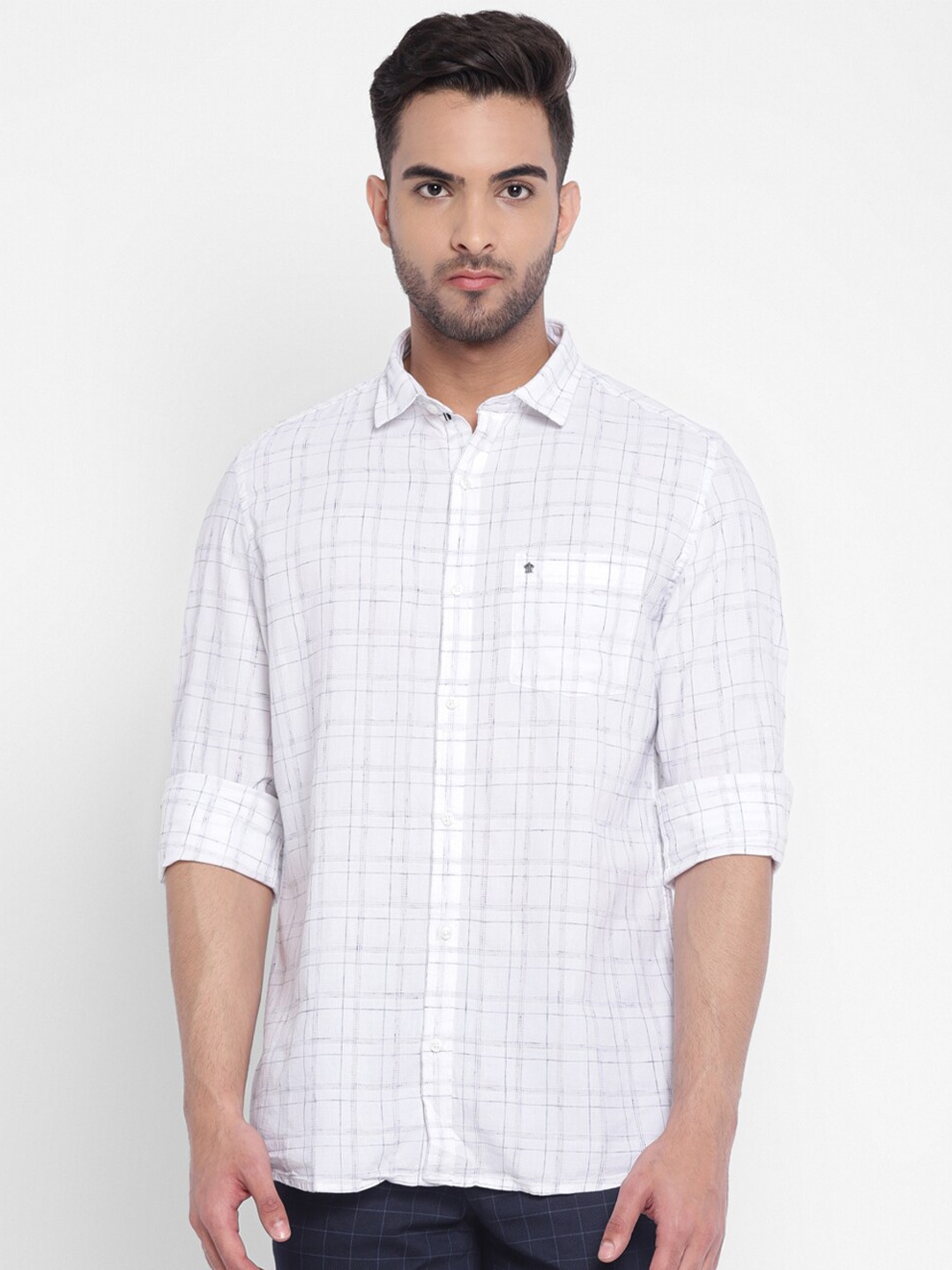 

Turtle Men White Slim Fit Grid Tattersall Checked Cotton Casual Shirt