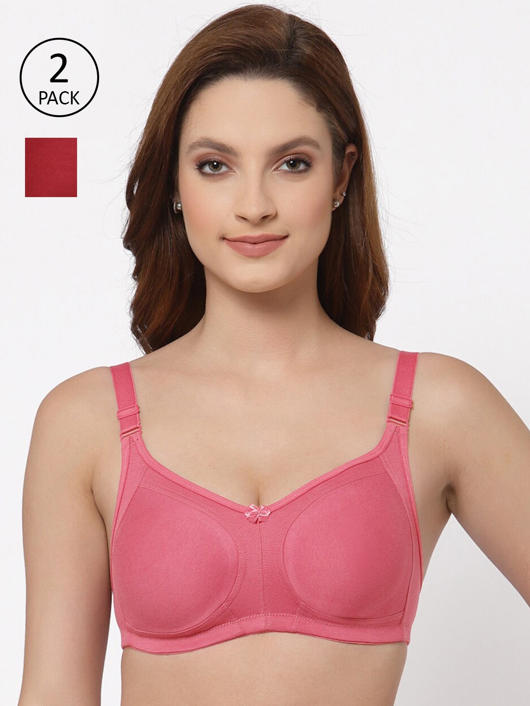 

Floret Pack of 2 Non Padded Non-Wired Cotton Full Coverage Everyday Bra With Moulded Cups, Rose gold