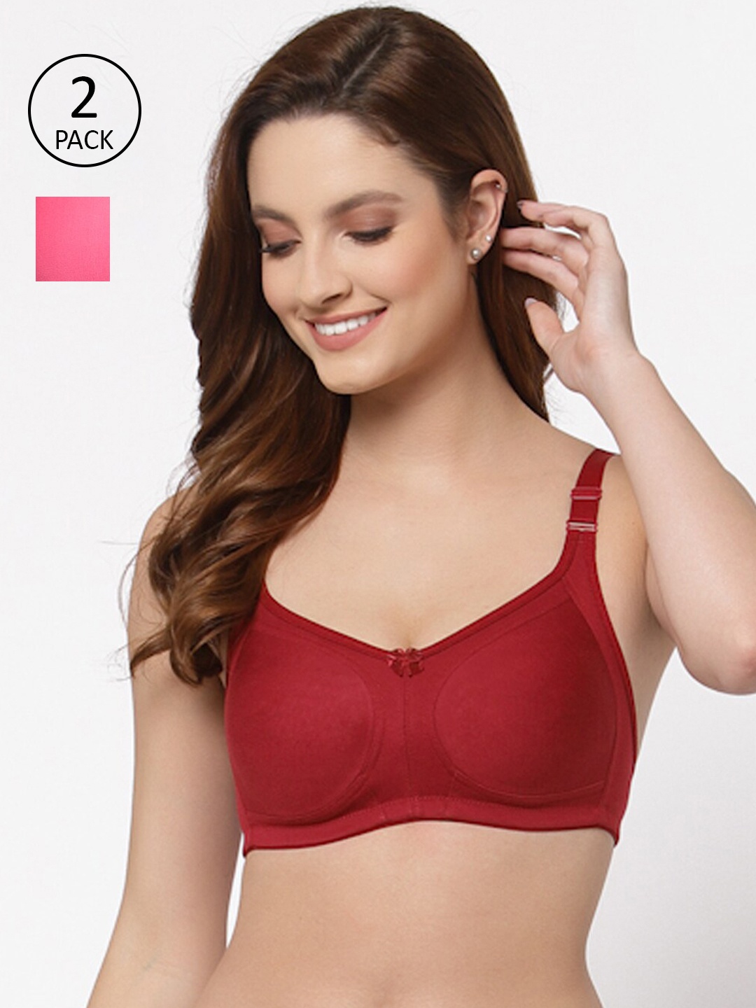 

Floret Pack of 2 Non Padded Non-Wired Cotton Full Coverage Everyday Bra With Moulded Cups, Maroon