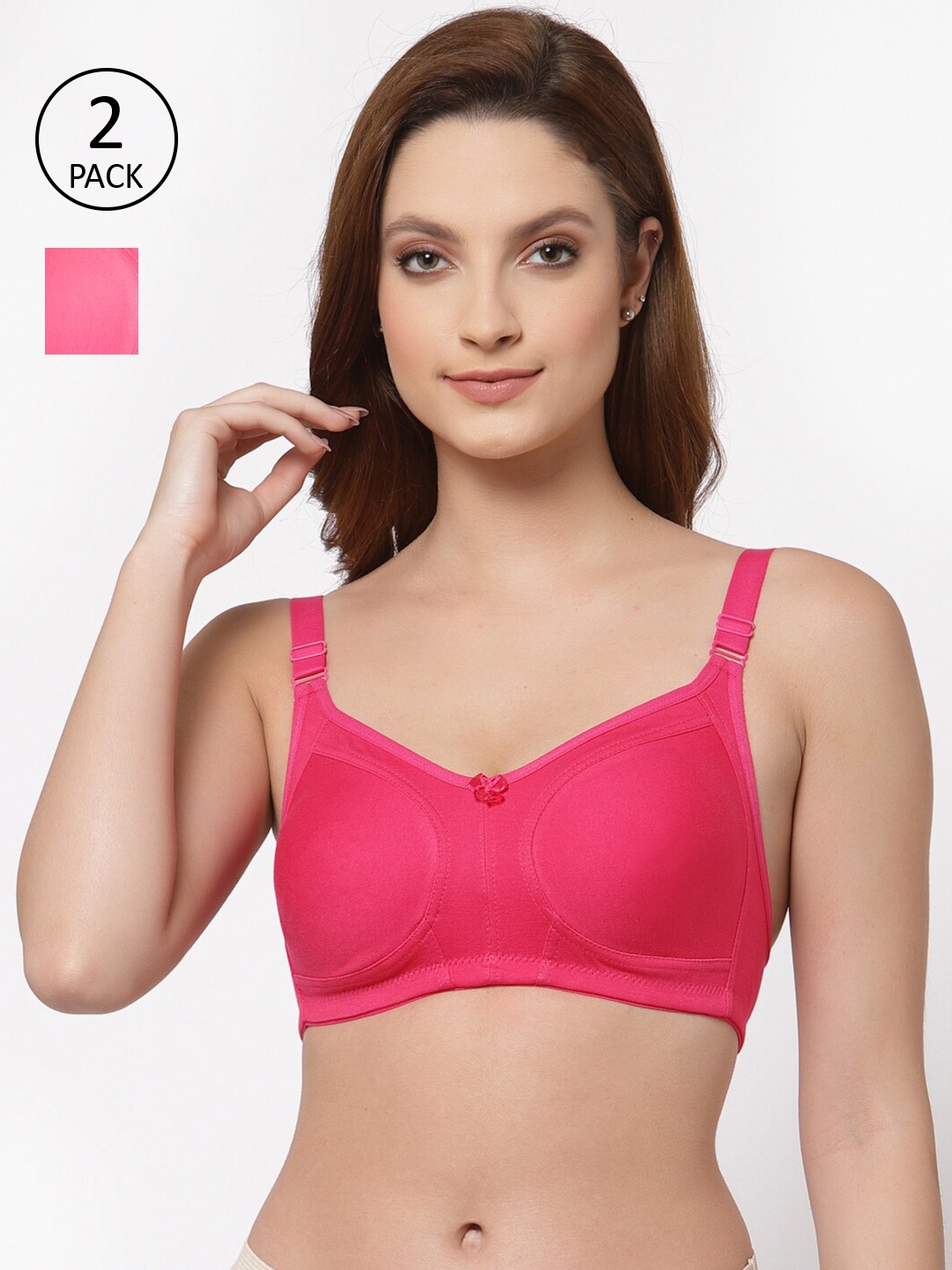 

Floret Pack of 2 Non Padded Non-Wired Cotton Full Coverage Everyday Bra With Moulded Cups, Magenta