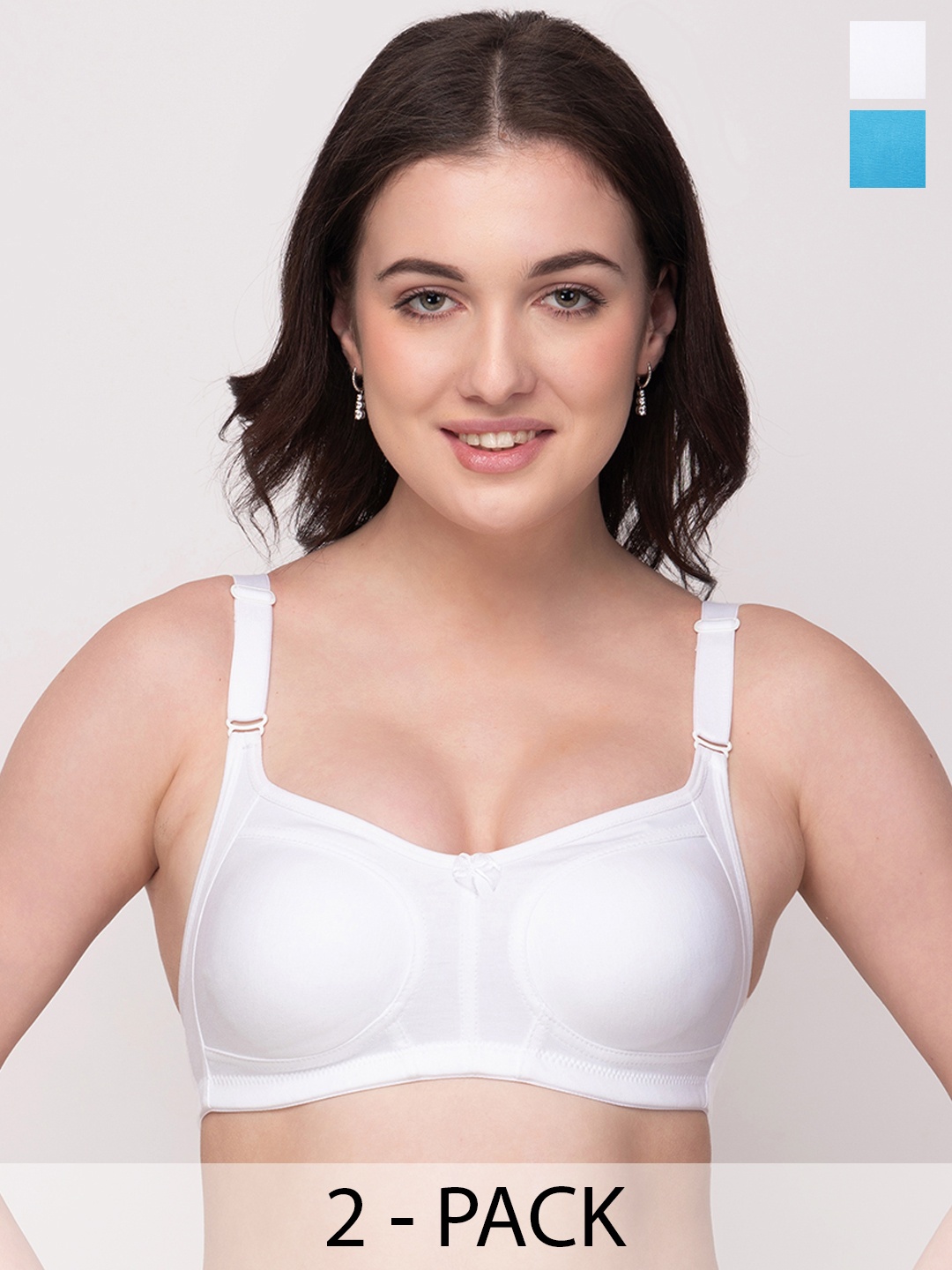 

Floret Pack of 2 Non Padded Non-Wired Cotton Full Coverage Everyday Bra With Moulded Cups, Turquoise blue