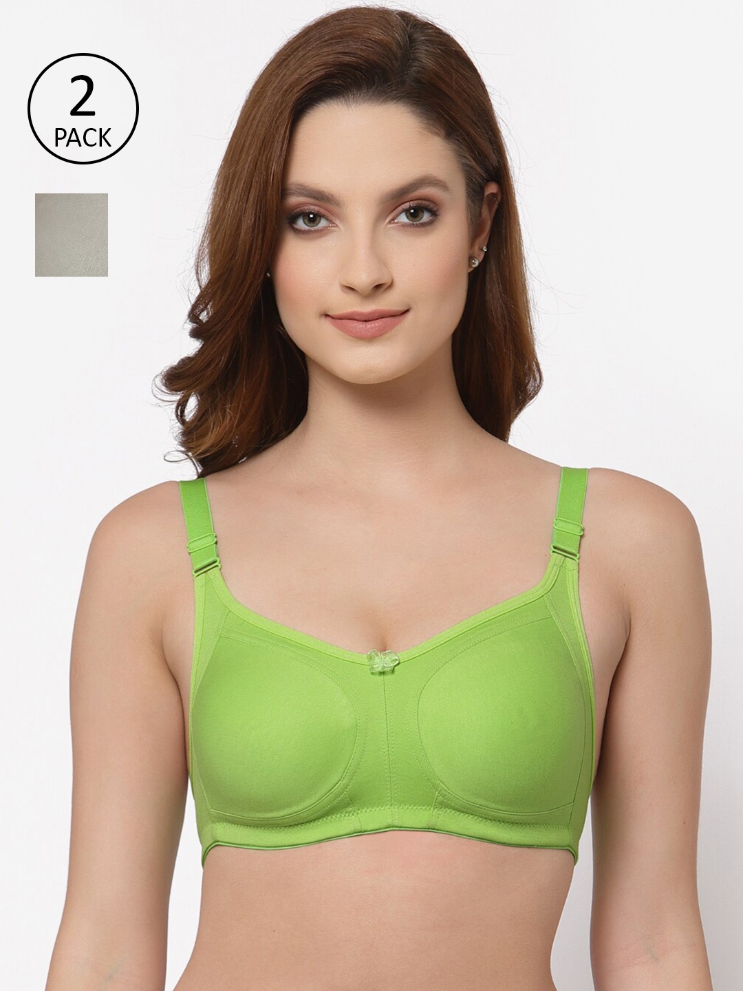 

Floret Pack of 2 Non Padded Non-Wired Cotton Full Coverage Everyday Bra With Moulded Cups, Lime green