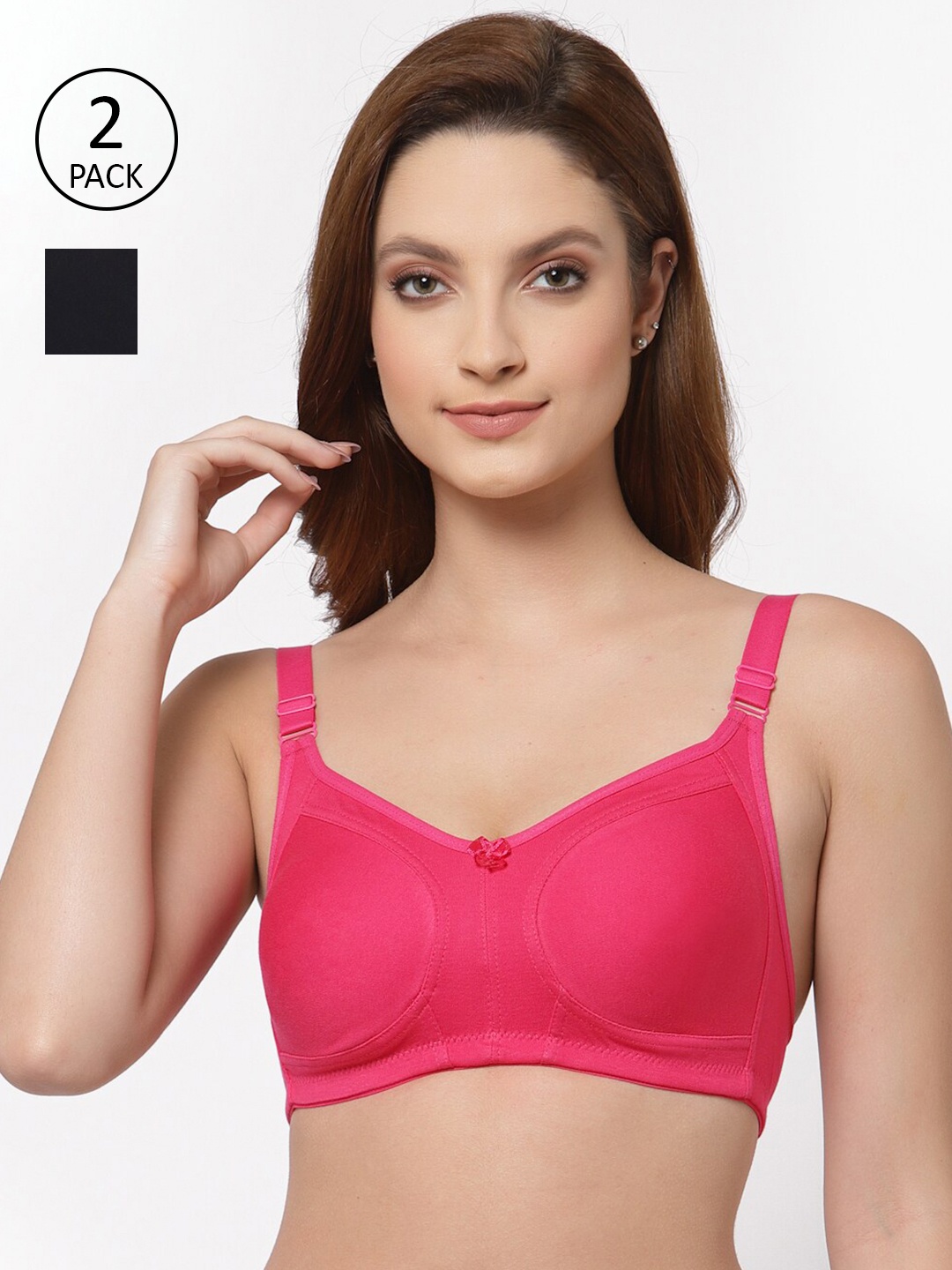 

Floret Pack of 2 Non Padded Non-Wired Cotton Full Coverage Everyday Bra With Moulded Cups, Magenta