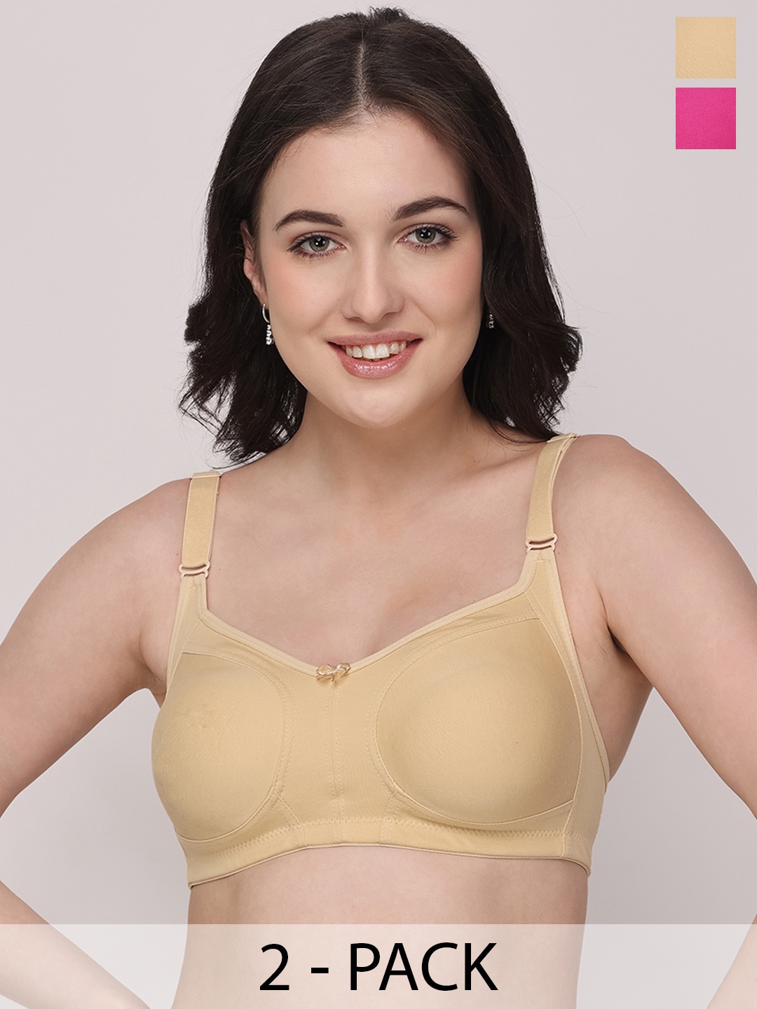 

Floret Pack of 2 Non Padded Non-Wired Cotton Full Coverage Everyday Bra With Moulded Cups, Magenta